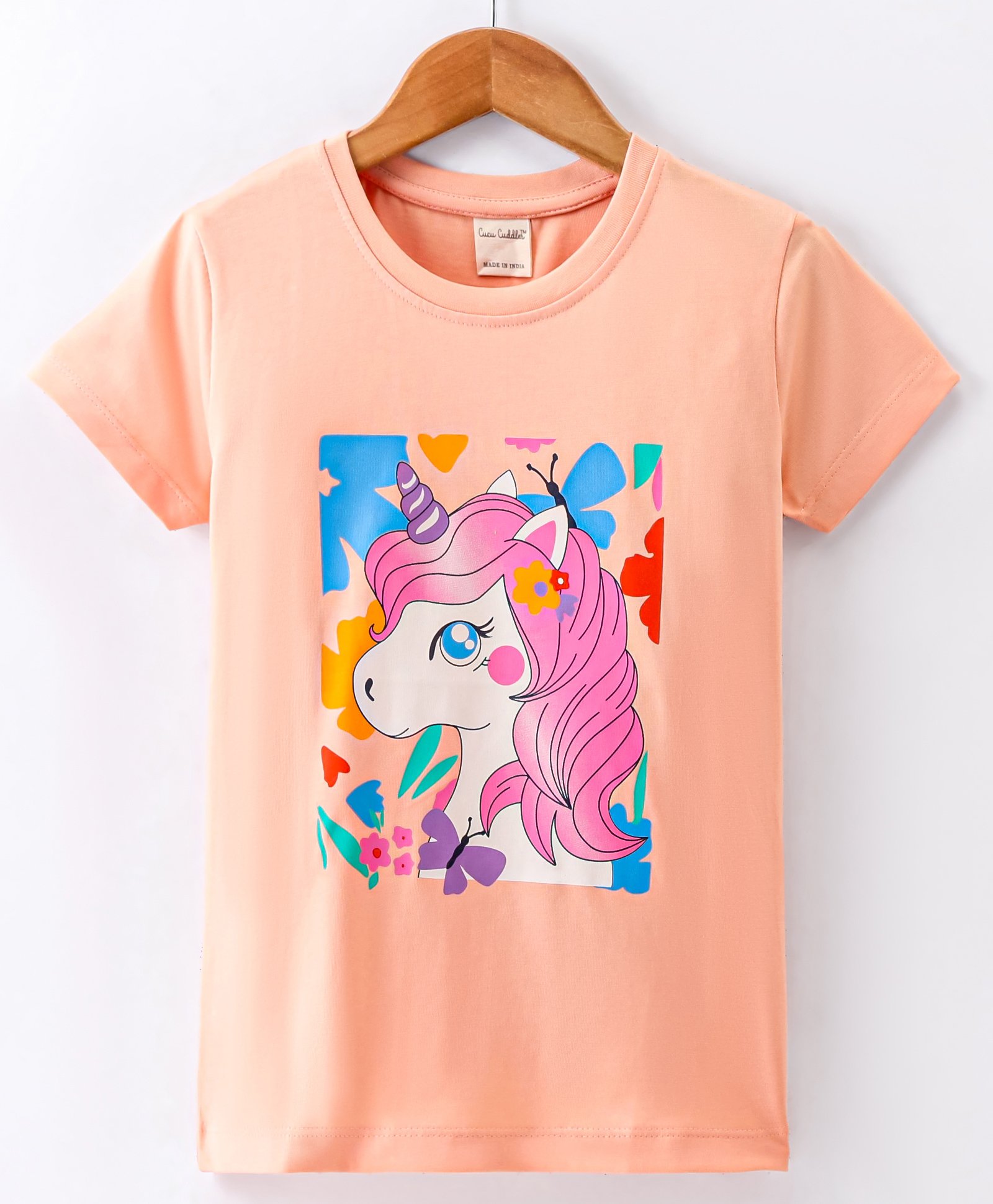 Cucumber Sinker Half Sleeves T-Shirt Unicorn Print - Peach-picture-20