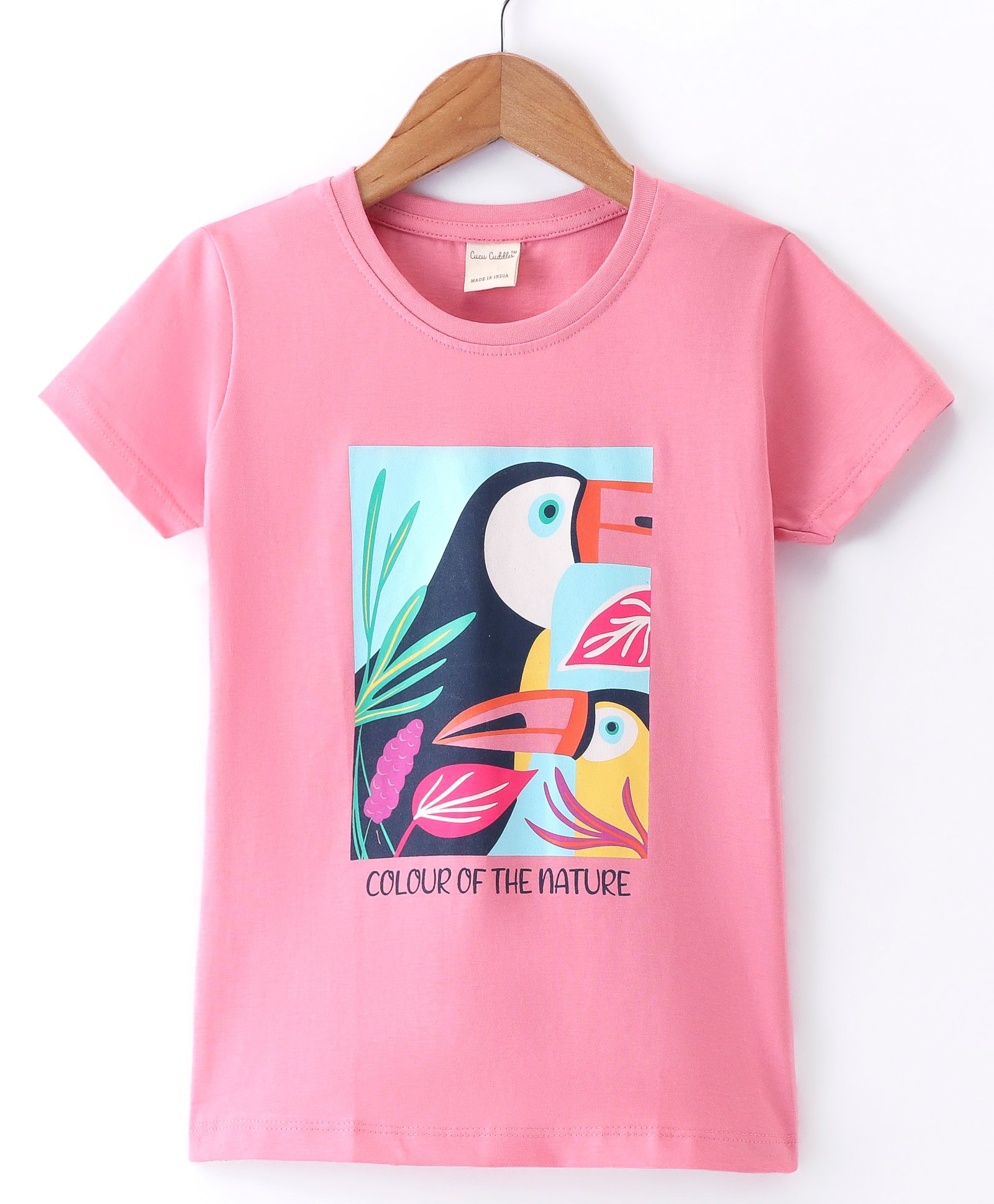Cucumber Sinker Half Sleeves T-Shirt Toucan Print - Peach-image-36