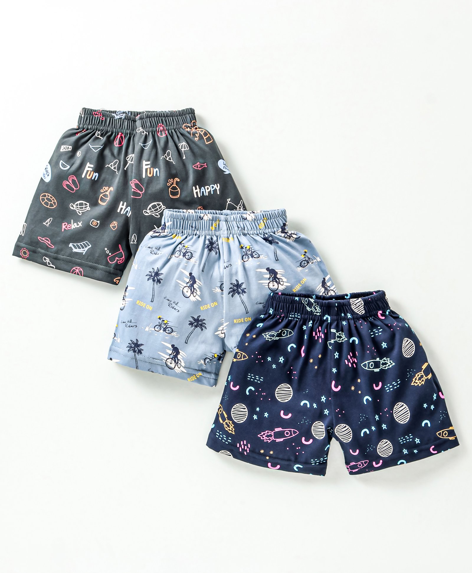 CUCUMBER Sinker  Knit Knee Length Shorts with Text & Tree Print Pack of 3 - Multicolour-picture-11