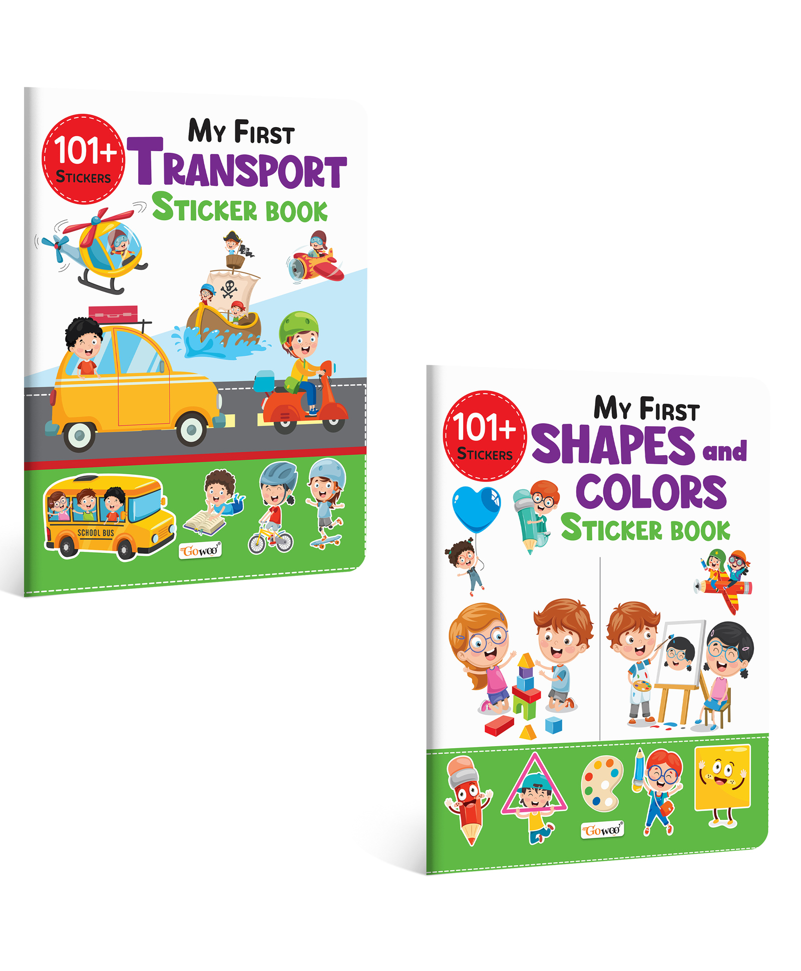My First Transport and Shapes & Colors Sticker Book with 101+ Stickers | Combo of 2 sticker books | kids activity book, Sticker Learning for kids.-image-2