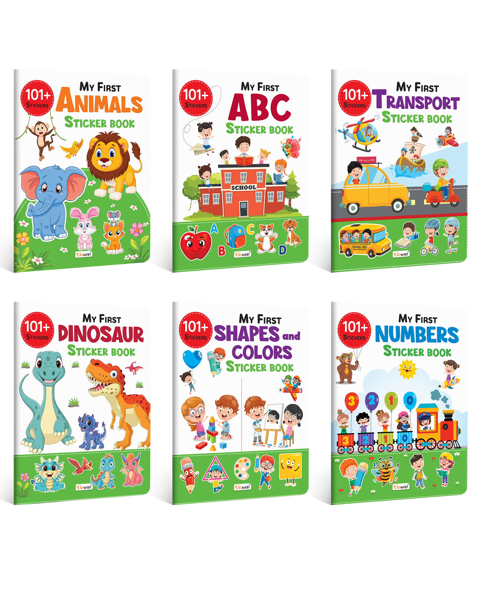 My First ABC, Animals, Numbers, Transport, Shapes & Colors and Dinosaur Sticker Book with 101+ Stickers | Combo of 6 sticker books | Activity Book for Children, kids activity book.-image-4
