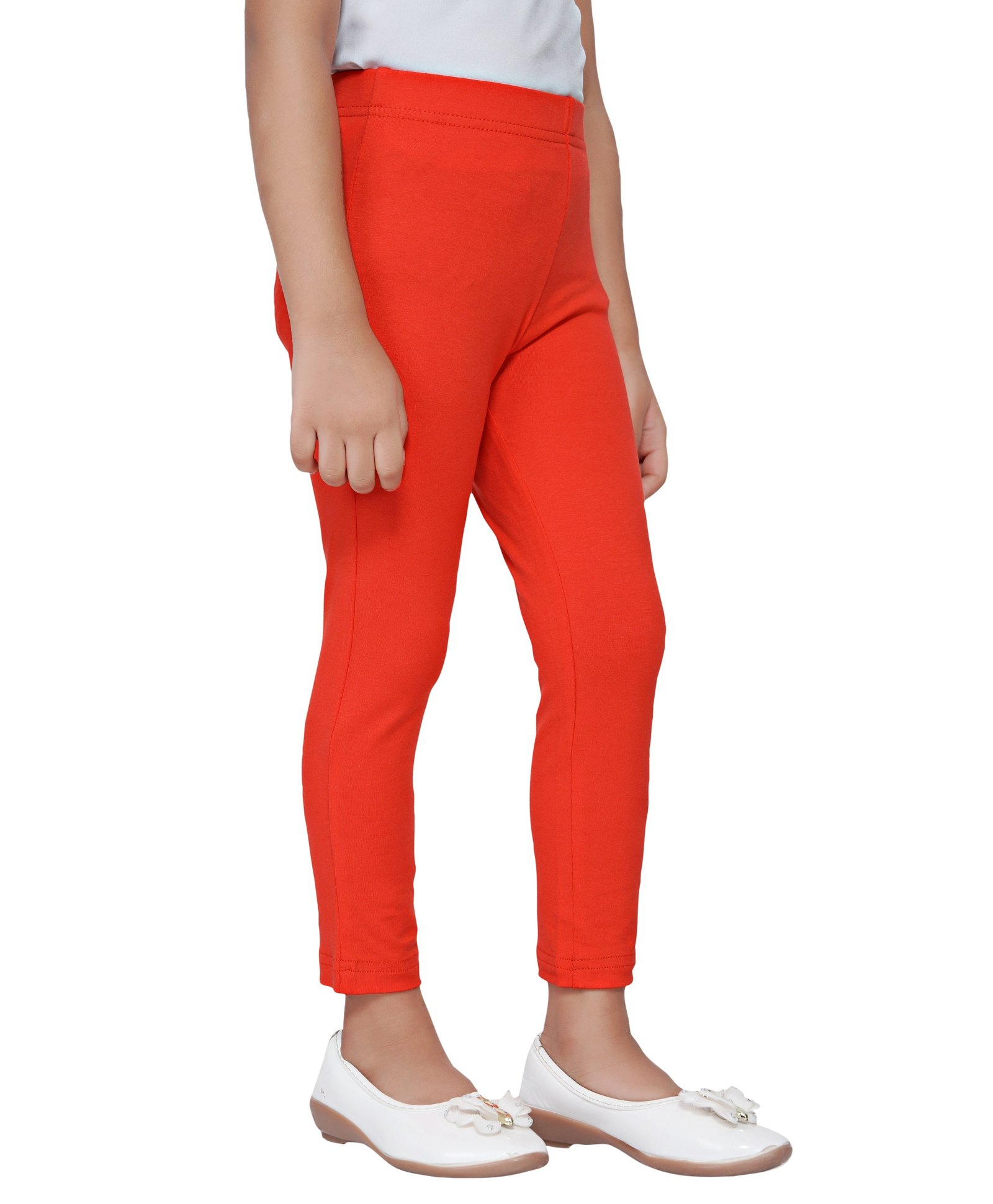 Tiny Girl Solid Full Length Knitted  Leggings - Tomato Red-picture-13