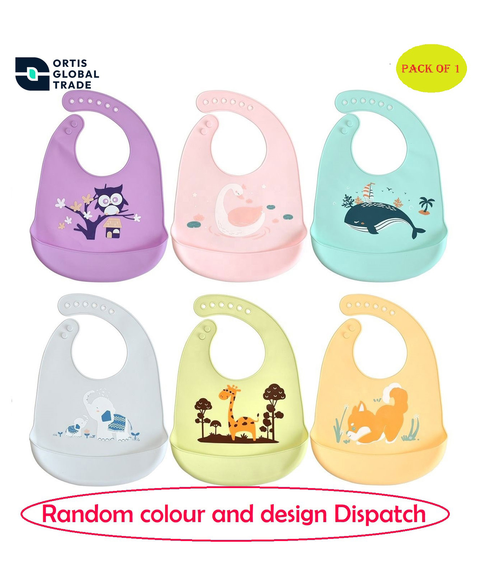 Ortis Adjustable Snap Button Bib With Crumb Catcher (Colour & Design May Vary)-picture-32