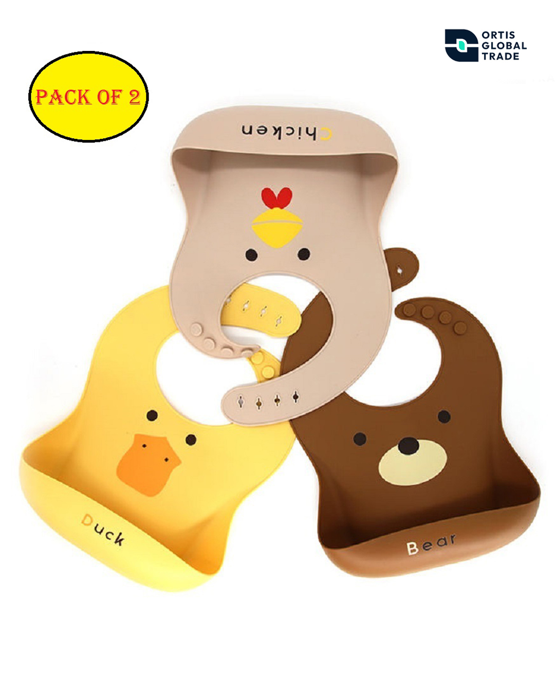 Ortis Adjustable Snap Button Bib With Crumb Catcher (Pack of 2) (Colour & Design May Vary)-picture-18