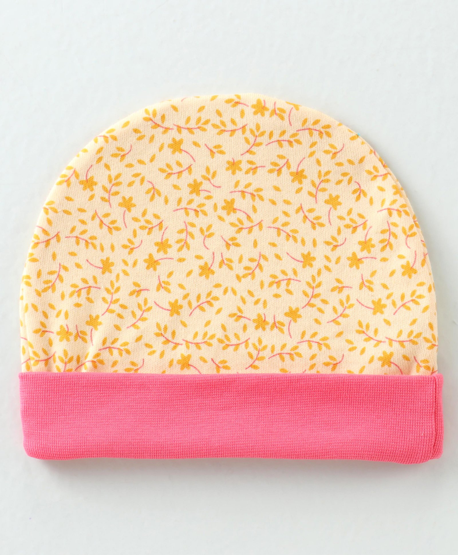 Ben Benny Cotton Knit Cap Floral Print Pink & Yellow- Diameter 11 cm-image-21