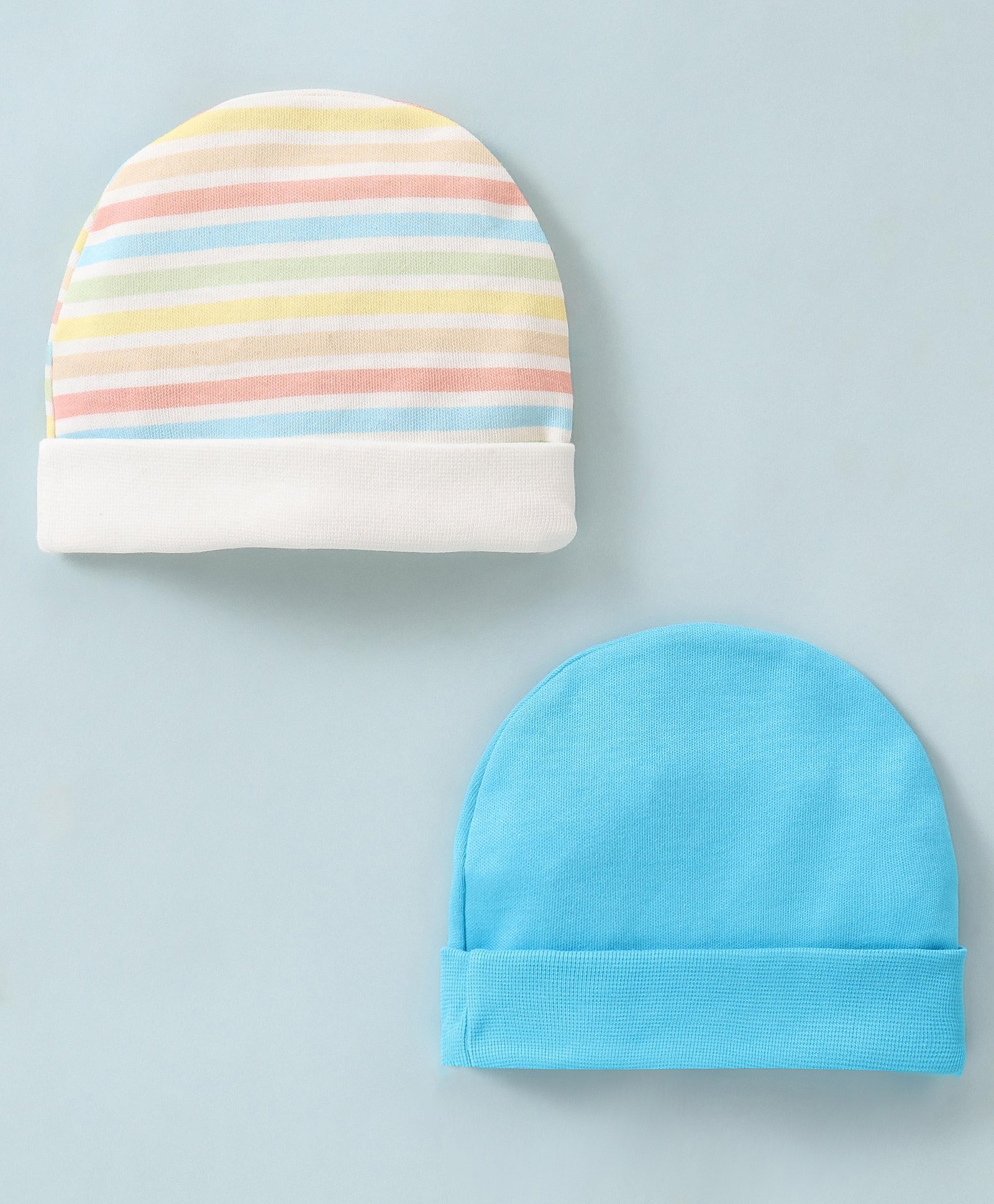 Ben Benny Cotton Baby Caps Stripes & Solid Blue Pack of 2 - Diameter 9 cm-image-9