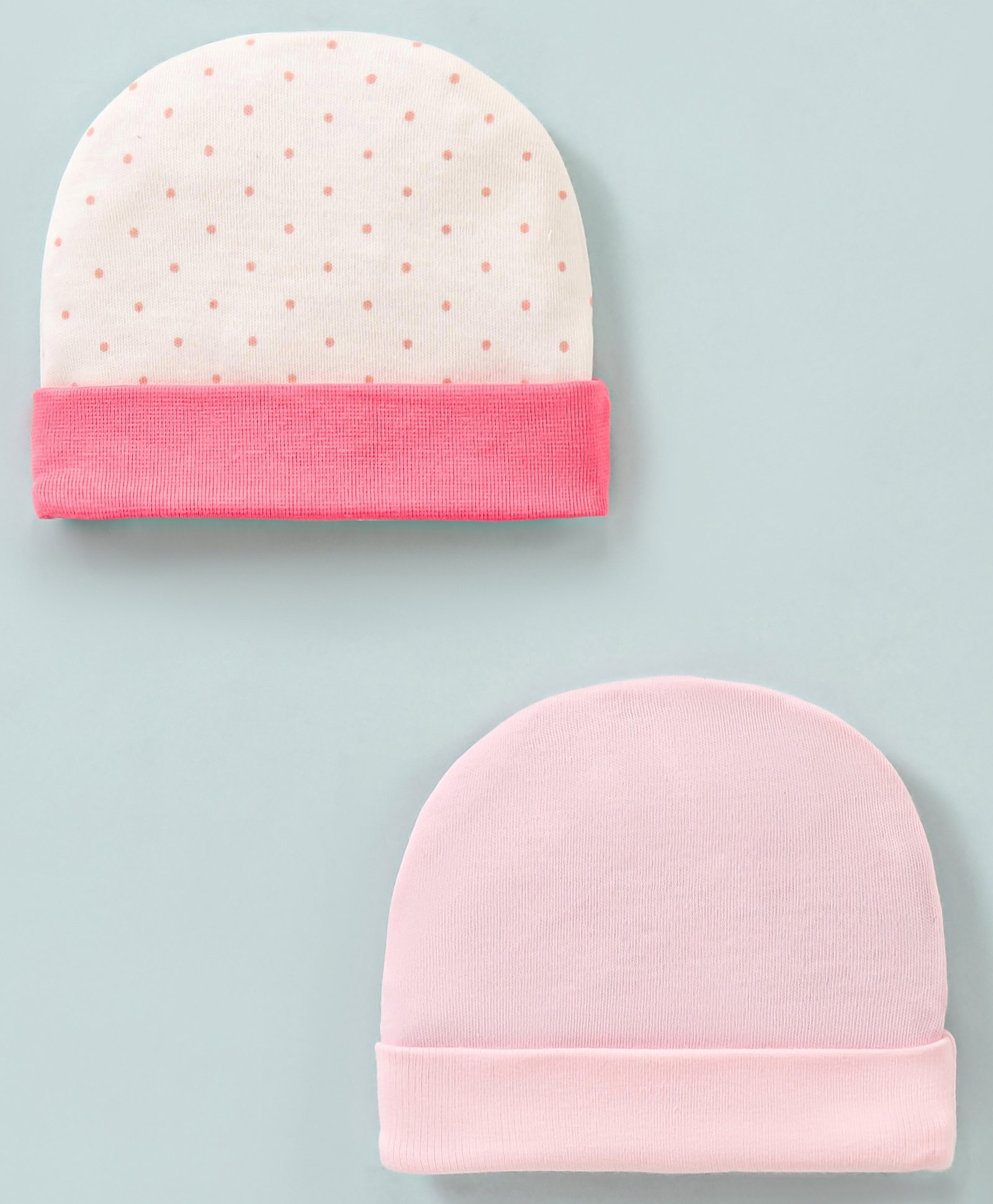 Ben Benny Cotton Baby Caps Polka Dots & Solid Pink Pack of 2 - Diameter 9 cm-image-16