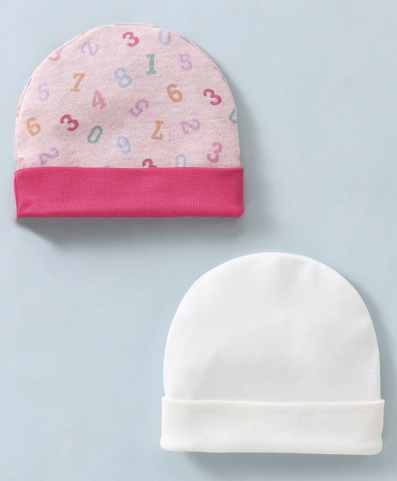 Ben Benny Cotton Baby Caps Solid Numeric Print Pink & White Pack of 2 - Diameter 9 cm-image-42
