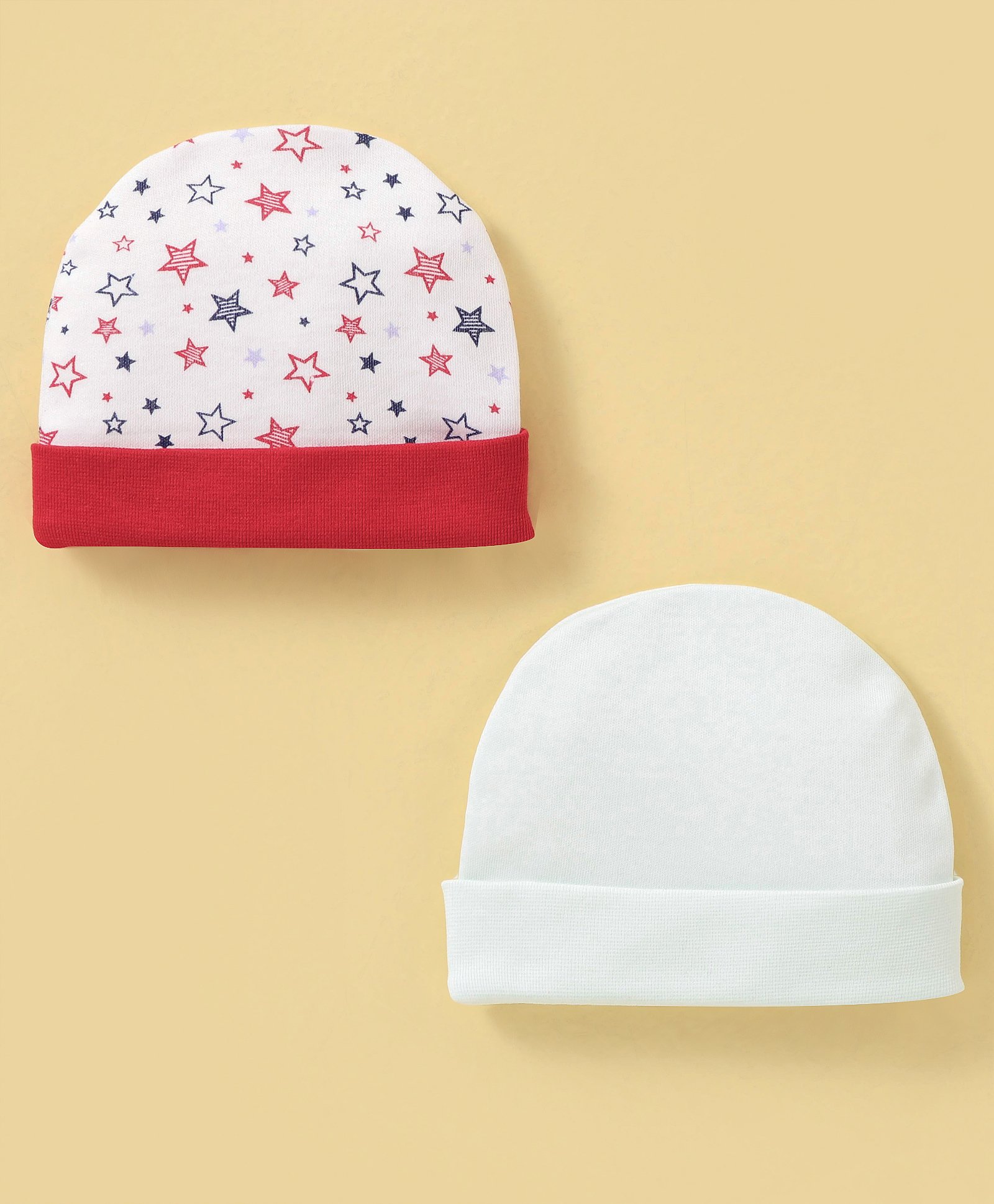 Ben Benny Cotton Knit Caps Solid & Star Print Pack of 2 White- Diameter 9 cm-picture-20