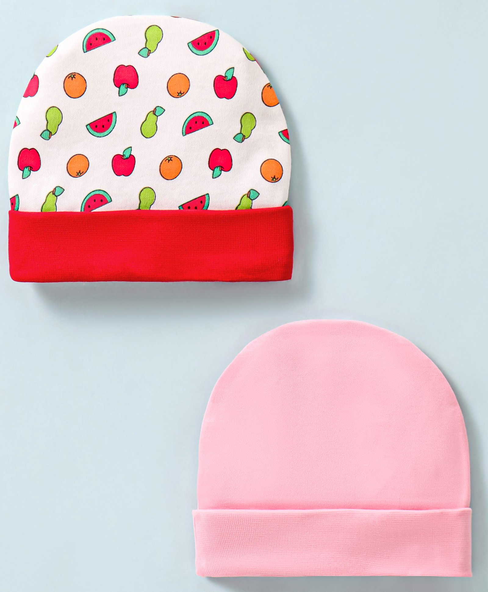 Ben Benny Cotton Knit Caps Solid & Fruit Print Pack of 2 White & Pink- Diameter 11 cm-image-46
