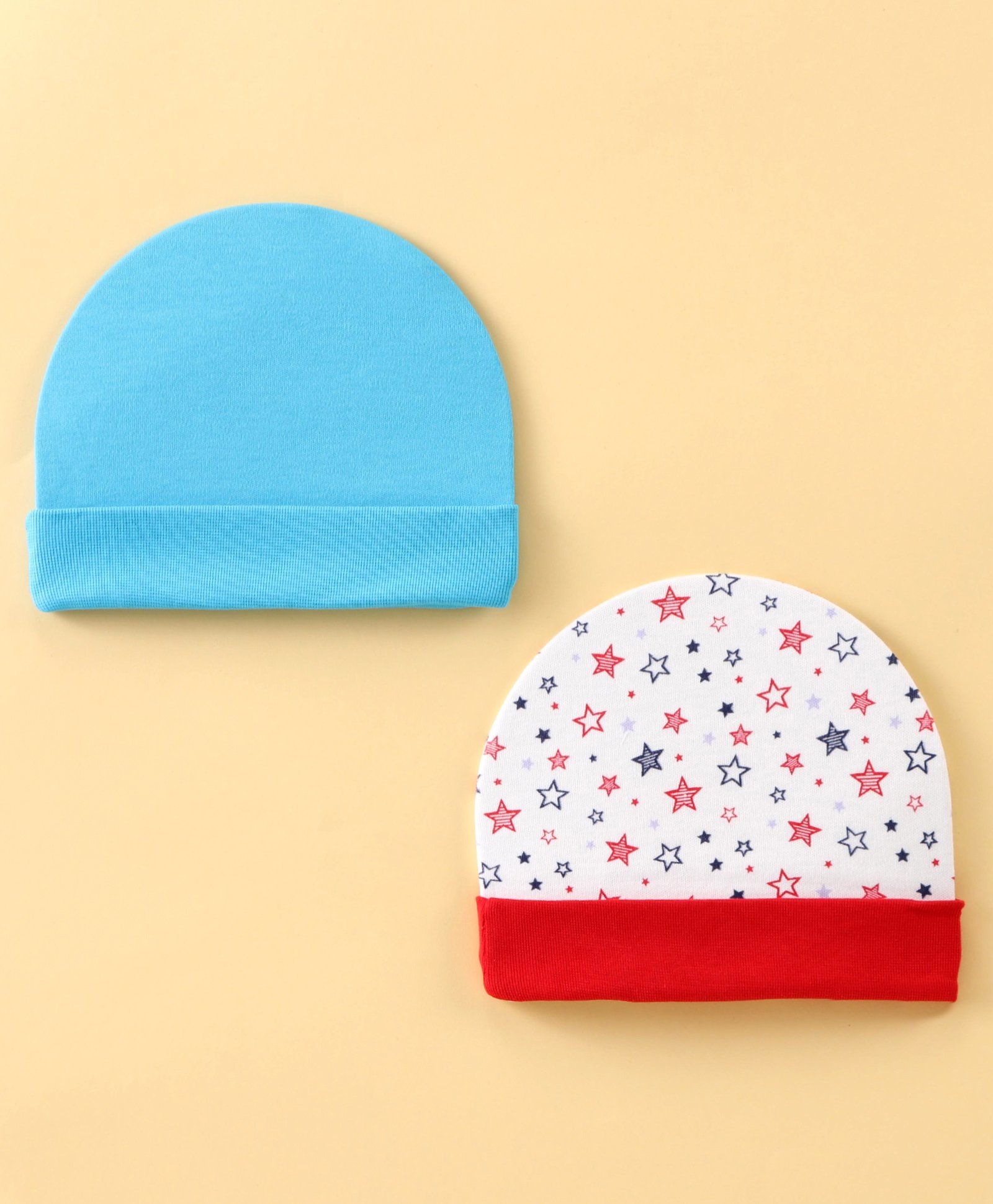 Ben Benny Cotton Knit Caps Solid & Star Print Pack of 2 Blue & White- Diameter 11 cm-picture-21