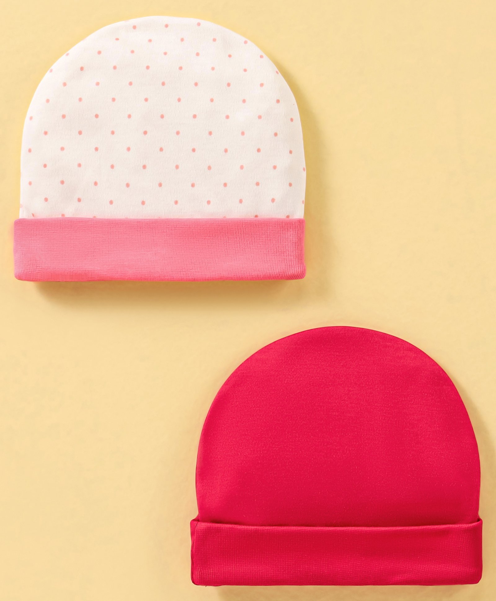 Ben Benny Cotton Knit Caps Solid & Polka Dot Print Pack of 2 Pink - Diameter 11 cm-image-37
