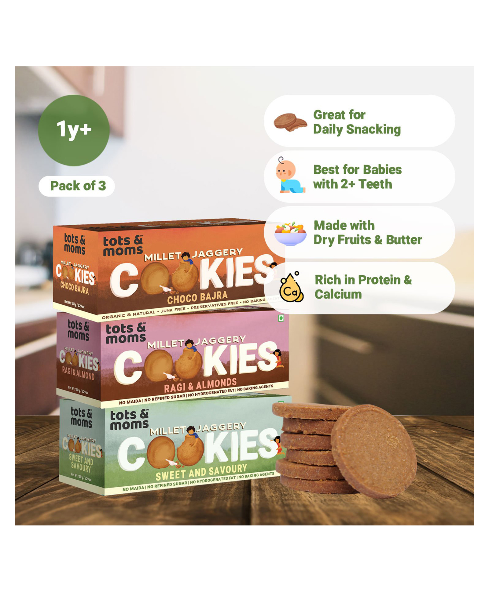 Tots & Moms Millet & Jaggery Cookies | Sweet & Savory | Ragi & Almonds | Choco Bajra | 150g Each-image-48