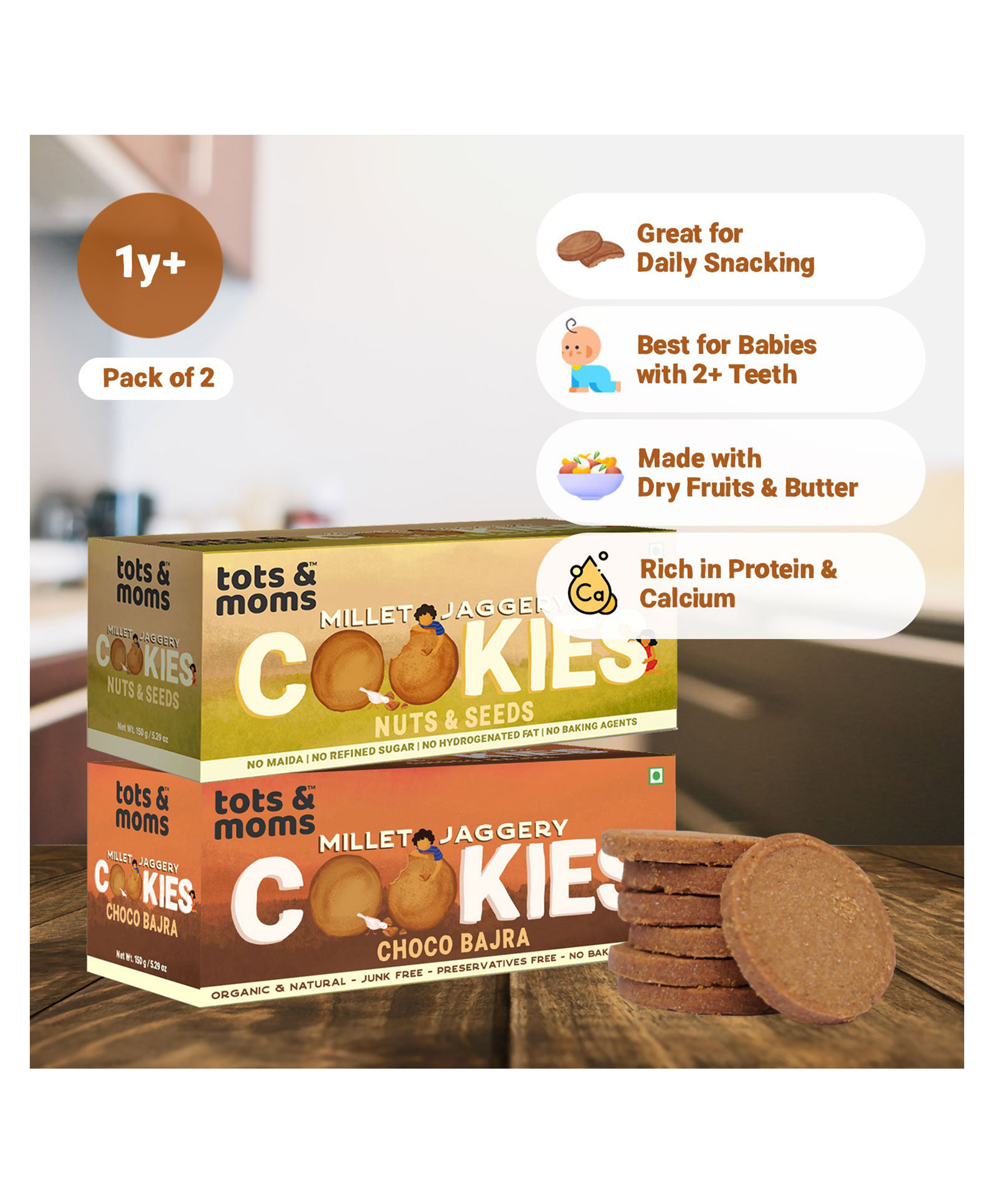 Tots & Moms Millet & Jaggery Cookies | Nuts & Seeds | Choco Bajra | 150g Each-image-49