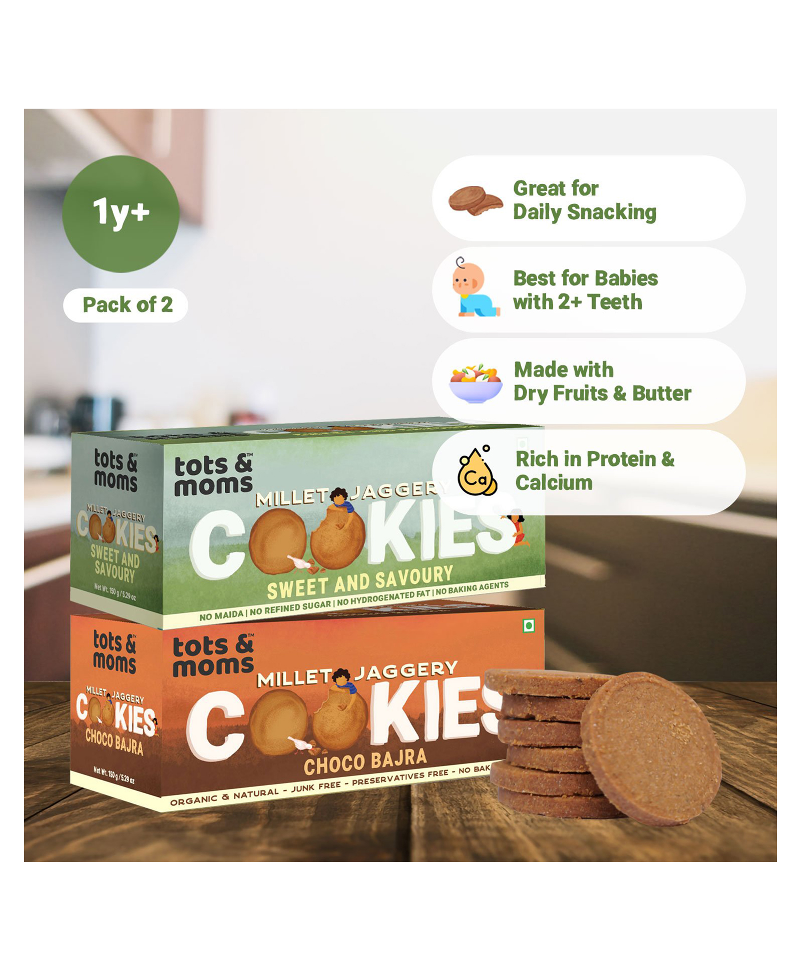 Tots & Moms Millet & Jaggery Cookies | Sweet & Savory | Choco Bajra | 150g Each-image-49