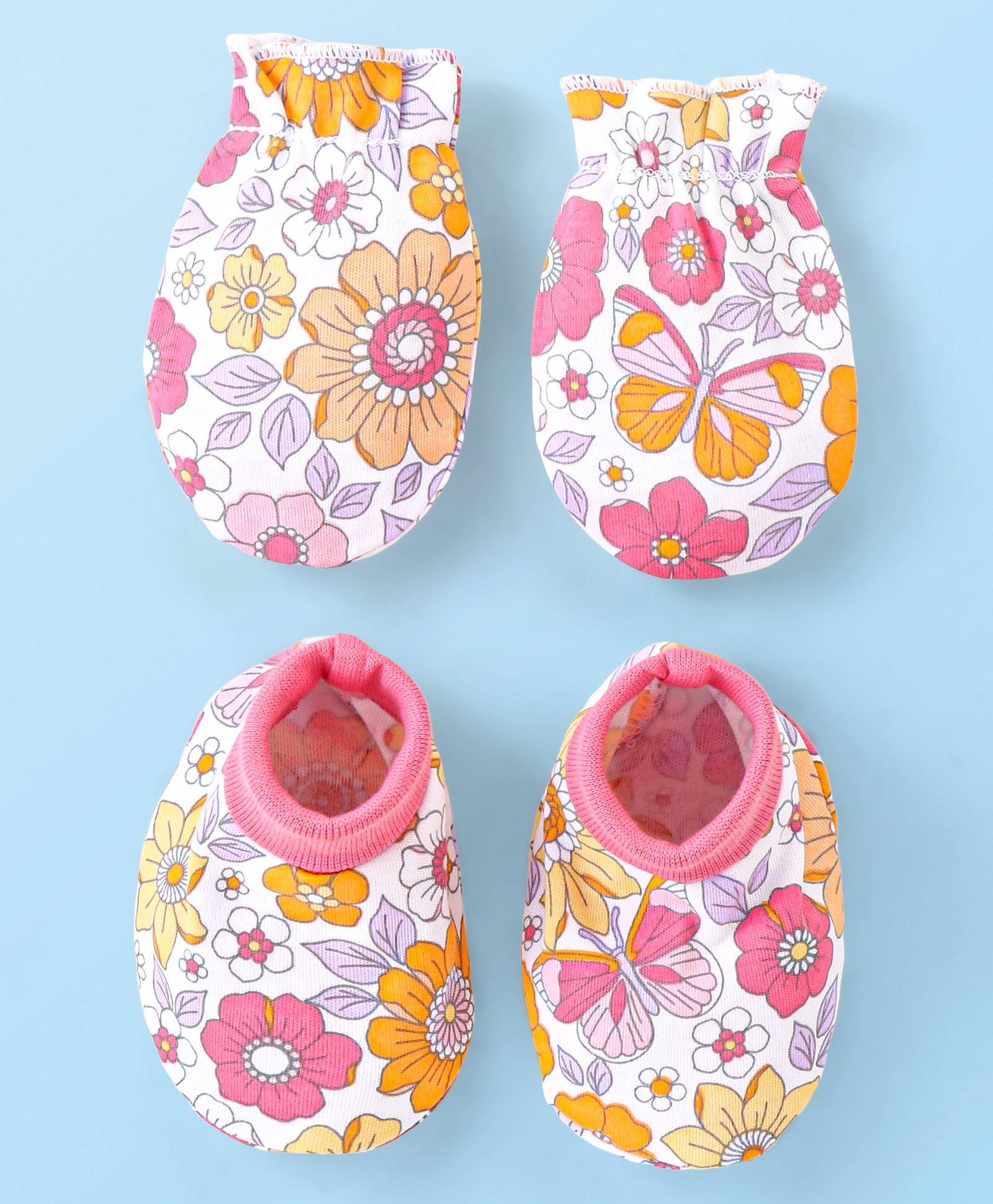Babyhug 100% Cotton Mittens & Booties Floral Print - Multicolour-image-42