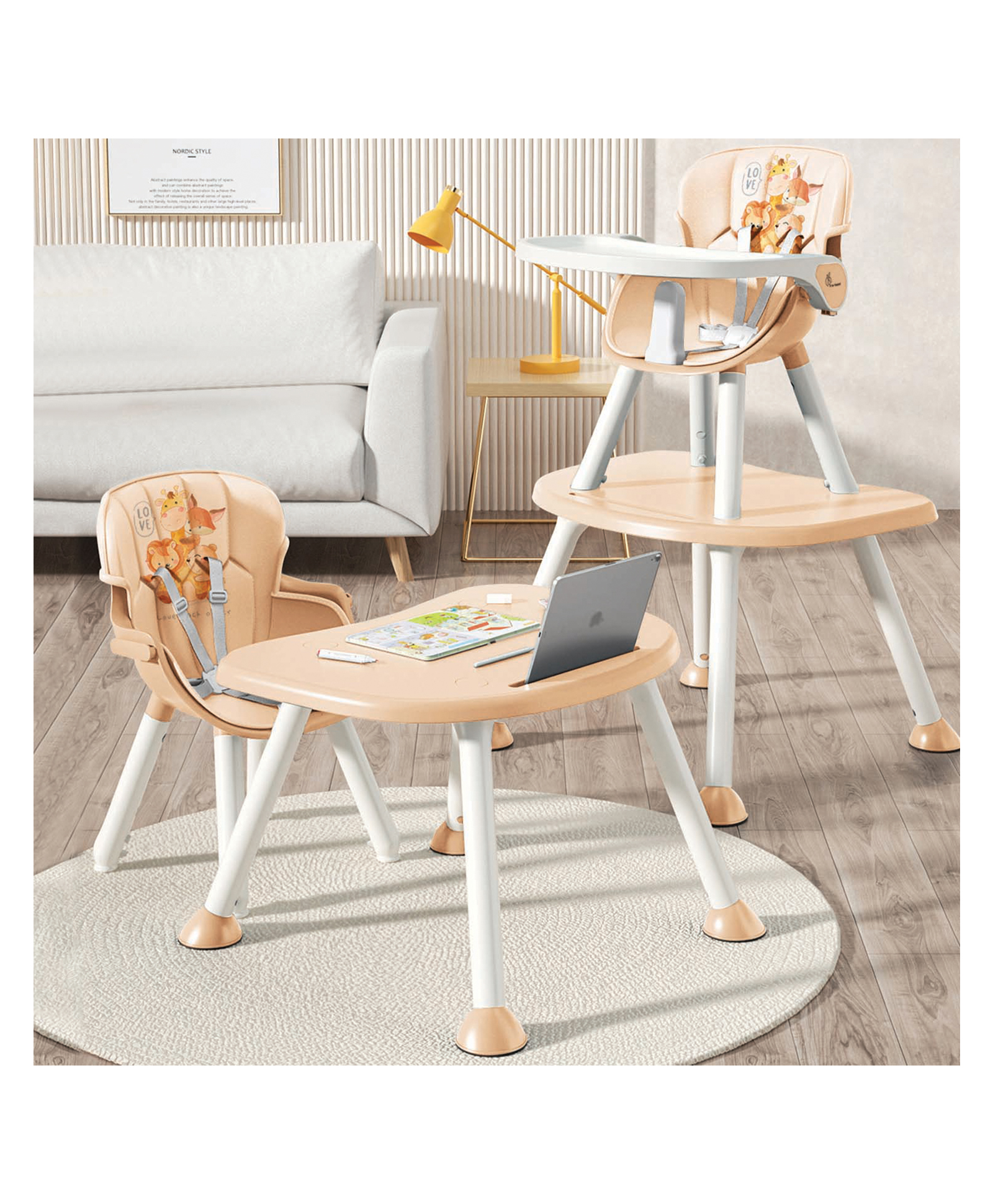 R for Rabbit Cherry Berry Safari 3 in 1 Convertible Baby High Chair Cum Booster Seat-Beige