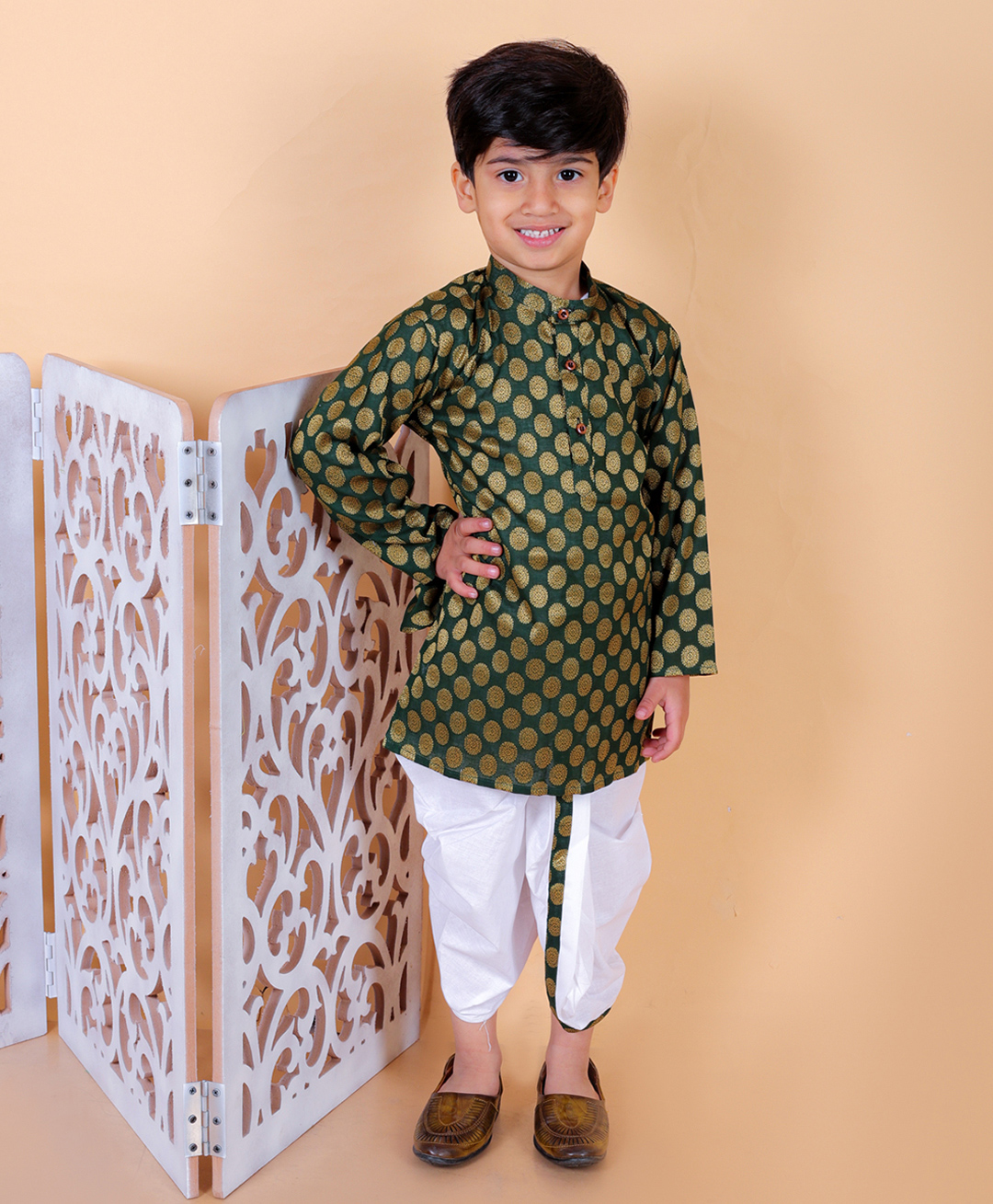 MoMaa MoMaa Full Sleeves Floral Printed Kurta With Coordinating Dhoti - Green-picture-9