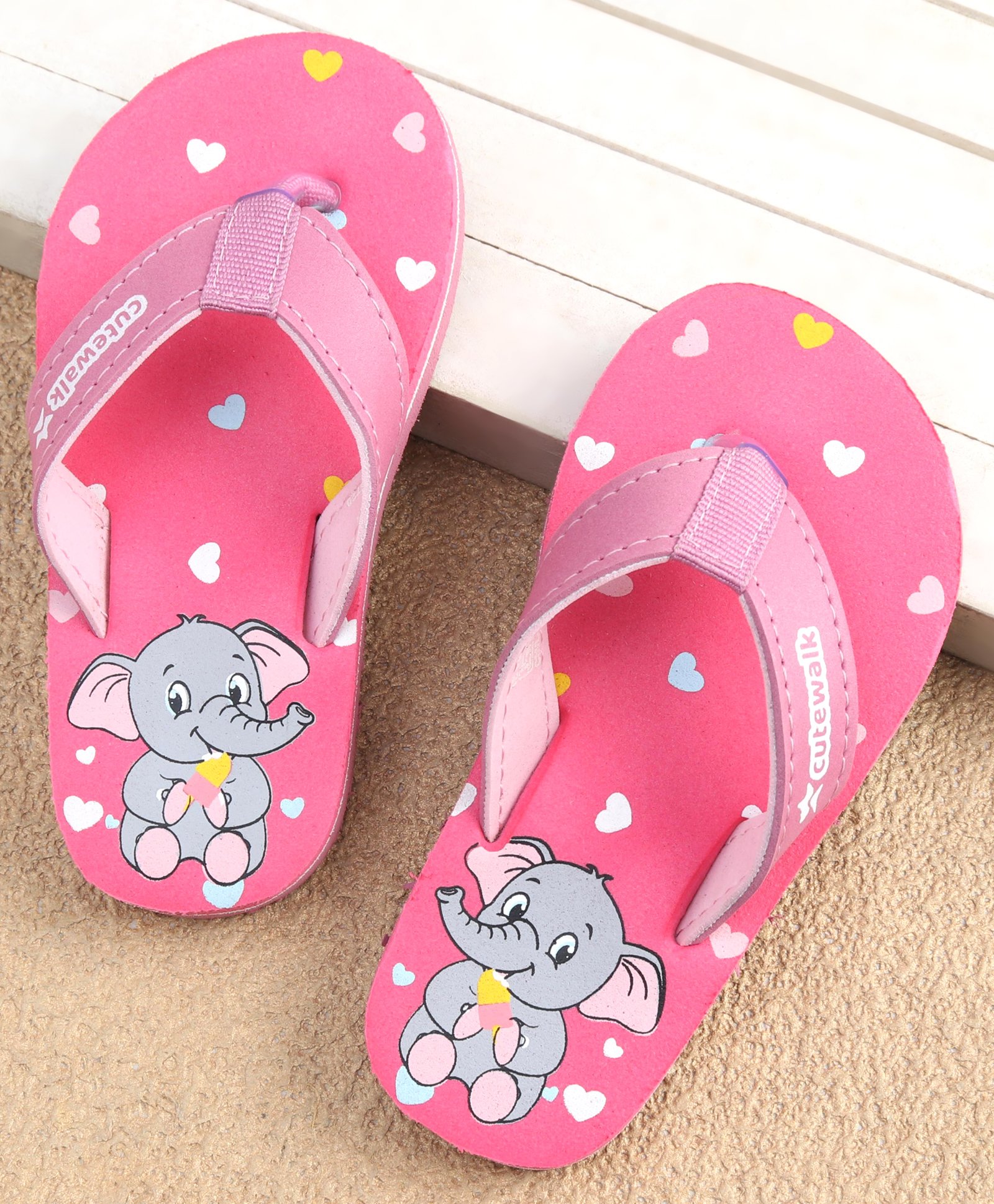 Cute Walk by Babyhug Slip On Flip Flops with Elephant & Heart Print - Pink-image-25