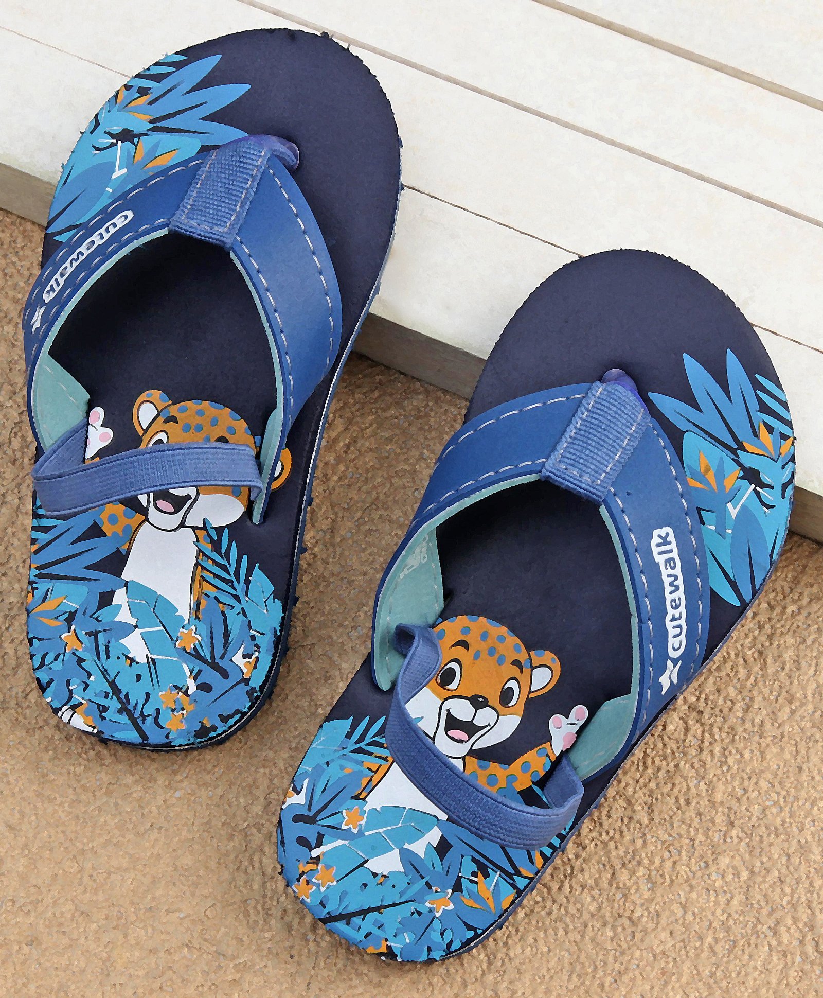 Cute Walk by Babyhug  Flip Flops with Back Strap Animal Print - Blue