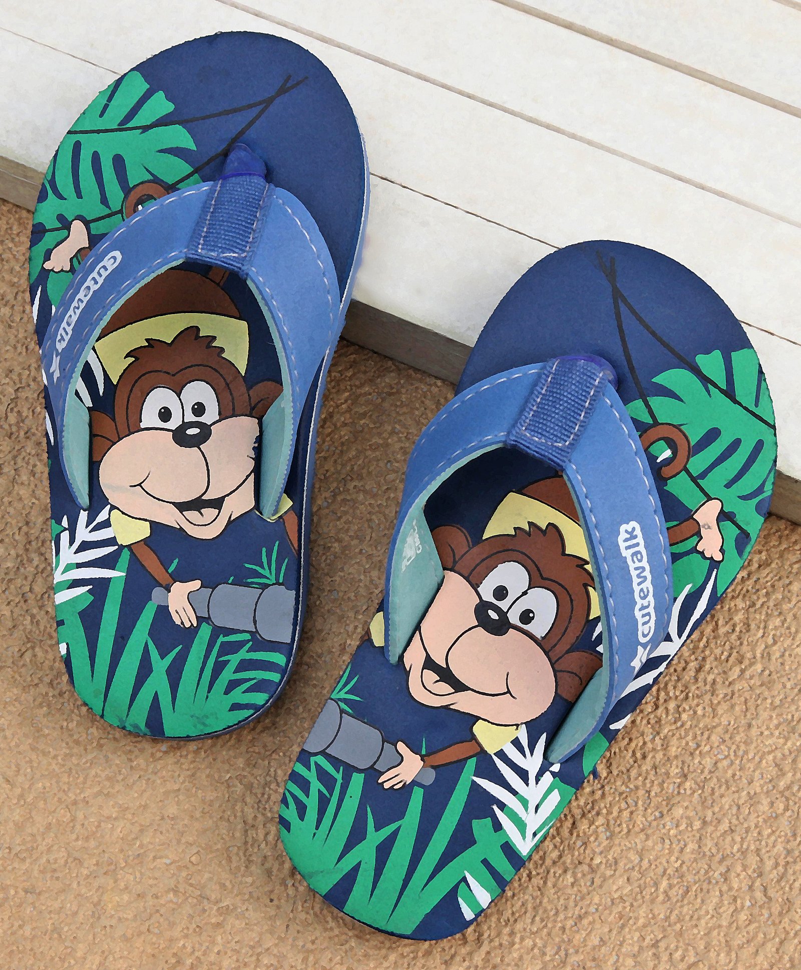 Cute Walk by Babyhug Slip On Flip Flops with Monkey Print - Blue-image-31