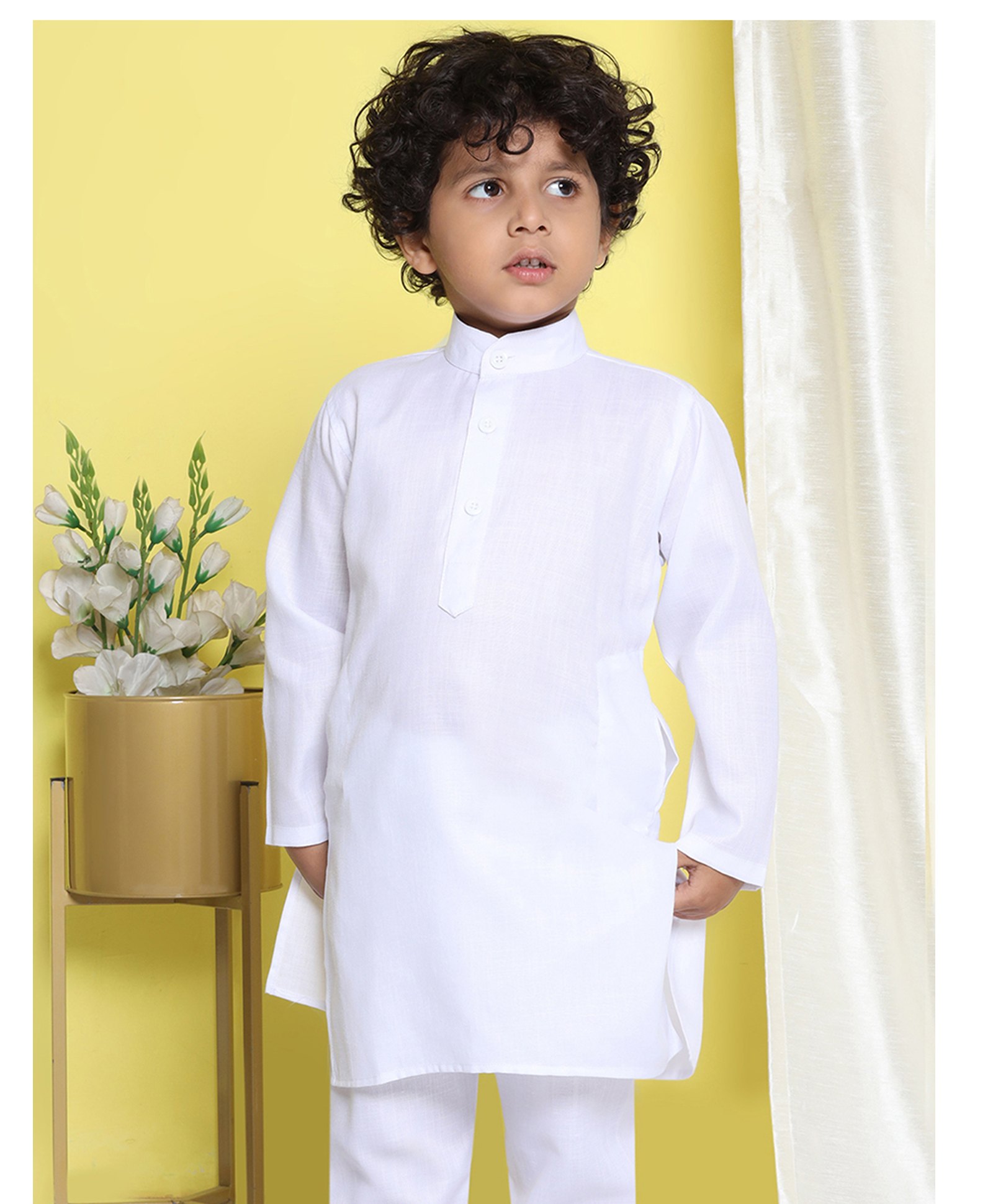 AJ Dezines Full Sleeves Solid Kurta - White-image-48