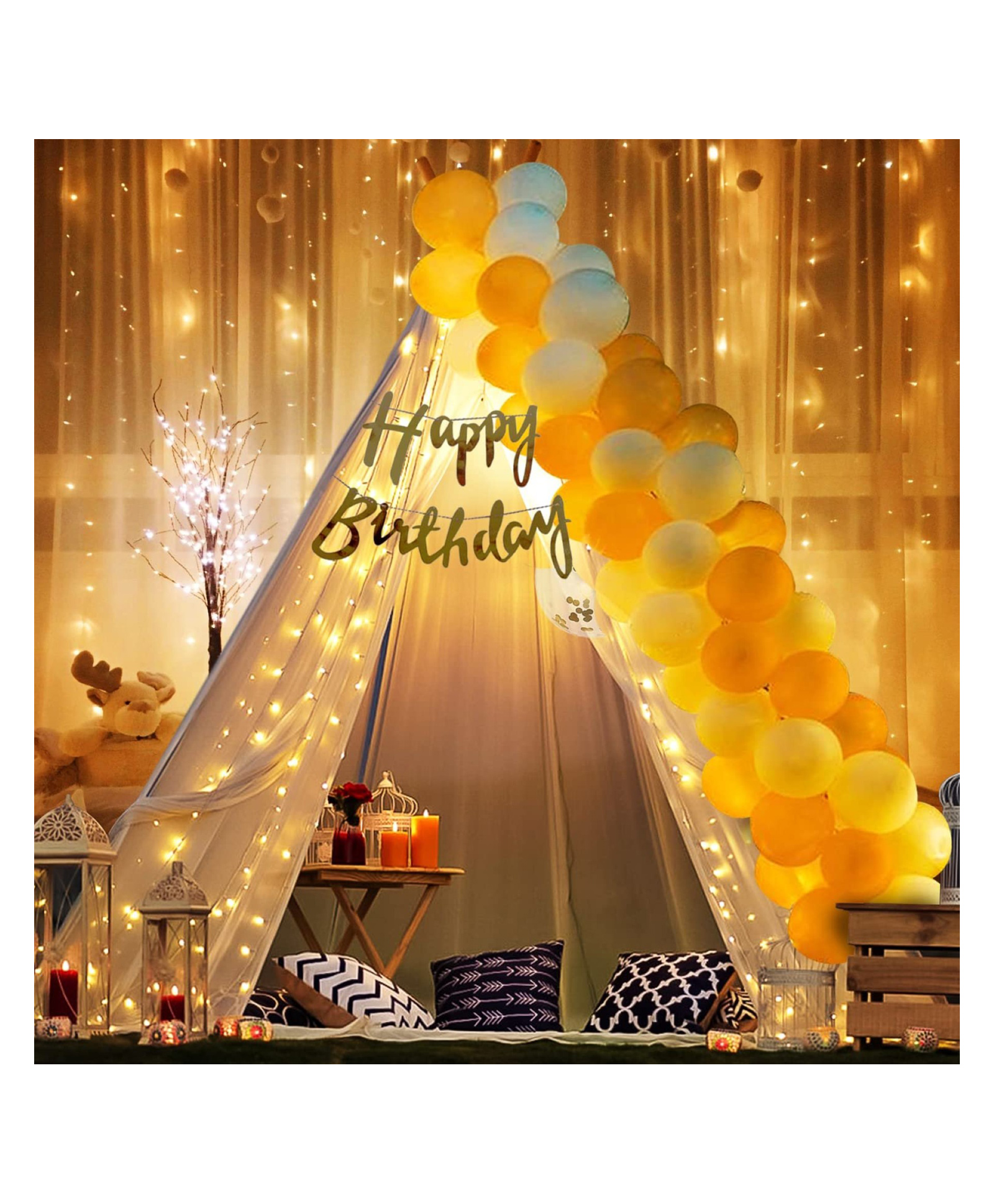Bubble Trouble Birthday Decoration Items - 26 Pcs, Happy Birthday Decoration Items for Wife | Cabana Tent for Birthday Decorations Girls Boys | White Golden Balloons for Decoration With White Net-image-39