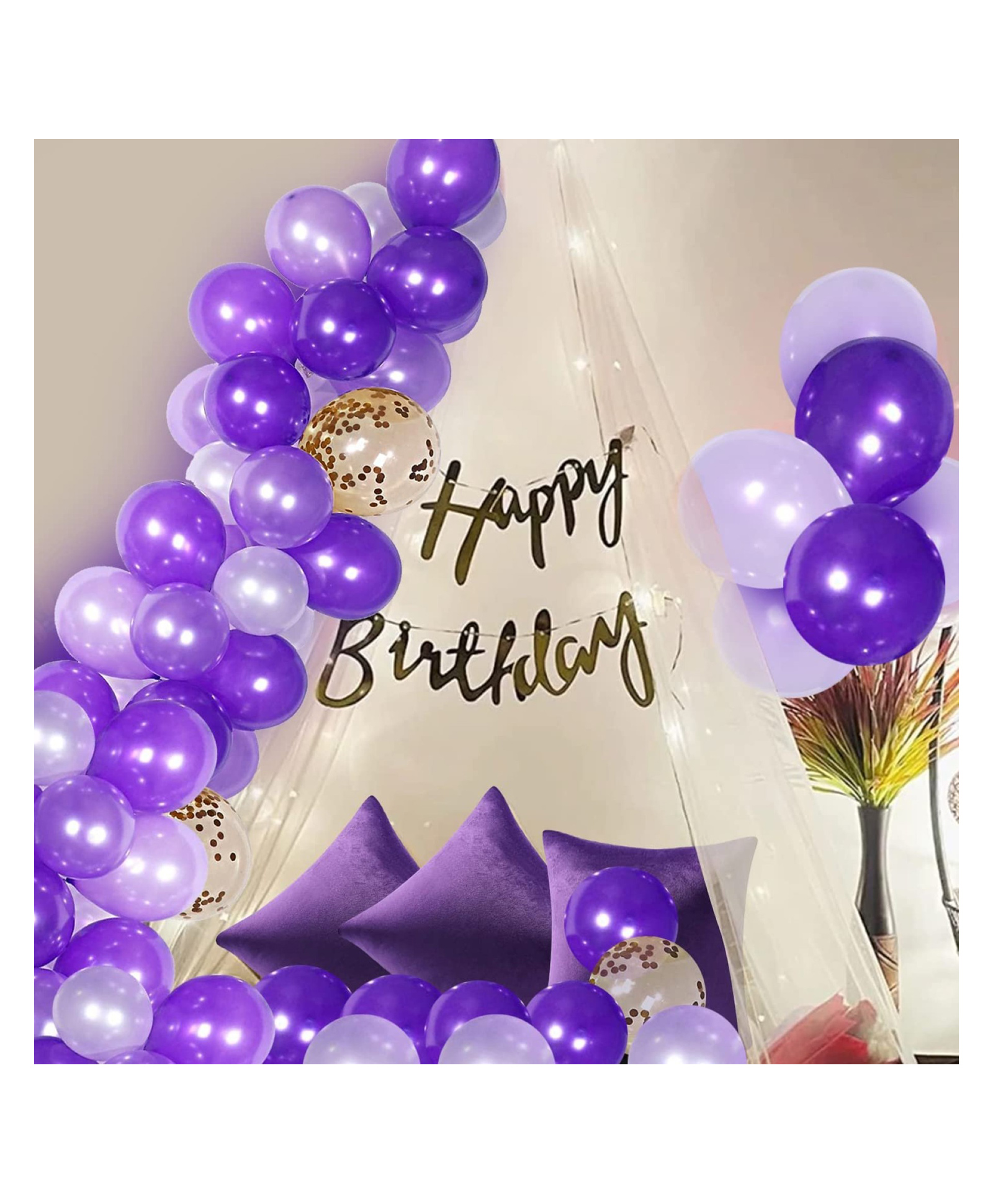 Bubble Trouble Net, Latex, Cardstock Purple Birthday Decoration Items - 26 Pcs, Happy Birthday Decoration For Girls|Cabana Tent For Birthday Decoration Items For Women, Girl|Canopy Tent|Balloons, Lights-image-24