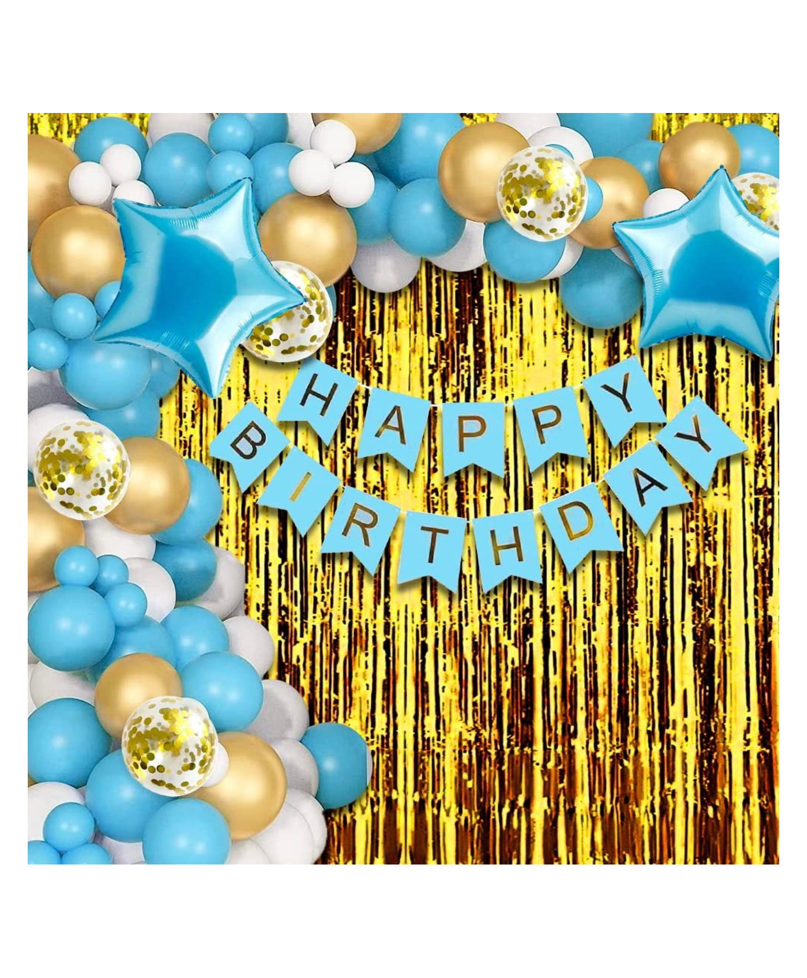 Bubble Trouble Birthday Decoration Items-63 Pcs,Blue Birthday Decoration Items For Boy,Husband|Birthday Decorations For Boys|Confetti,Foil,Metallic Balloons For Decoration|Fringe Curtain,Balloon Pump-image-33