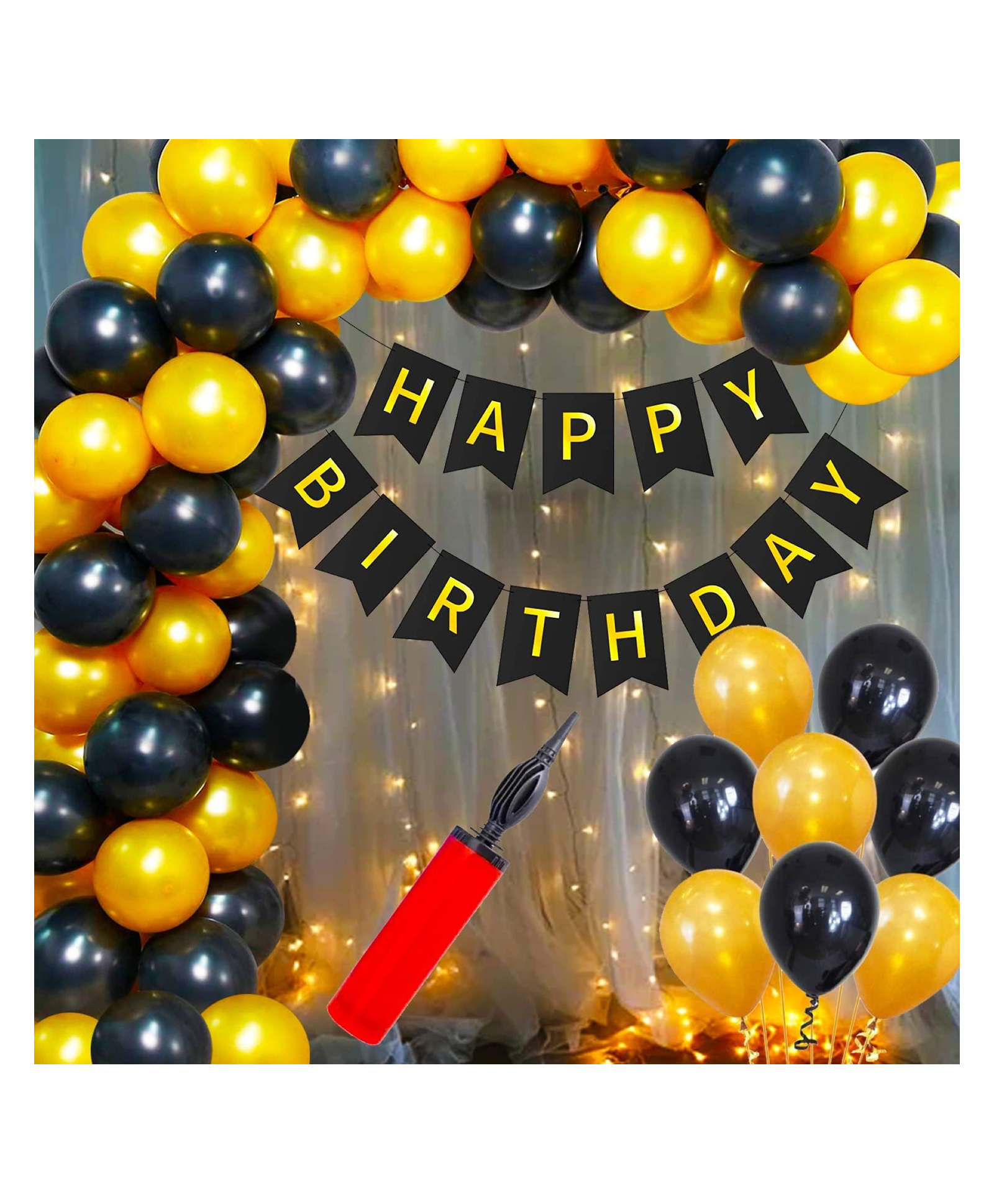 Bubble Trouble Happy Birthday Banner Decoration Kit - 53Pcs Decoration Set with Fairy Light & Pump for Boys Husband Balloons Decorations Items Combo with Metallic Balloons & LED String Light-picture-15