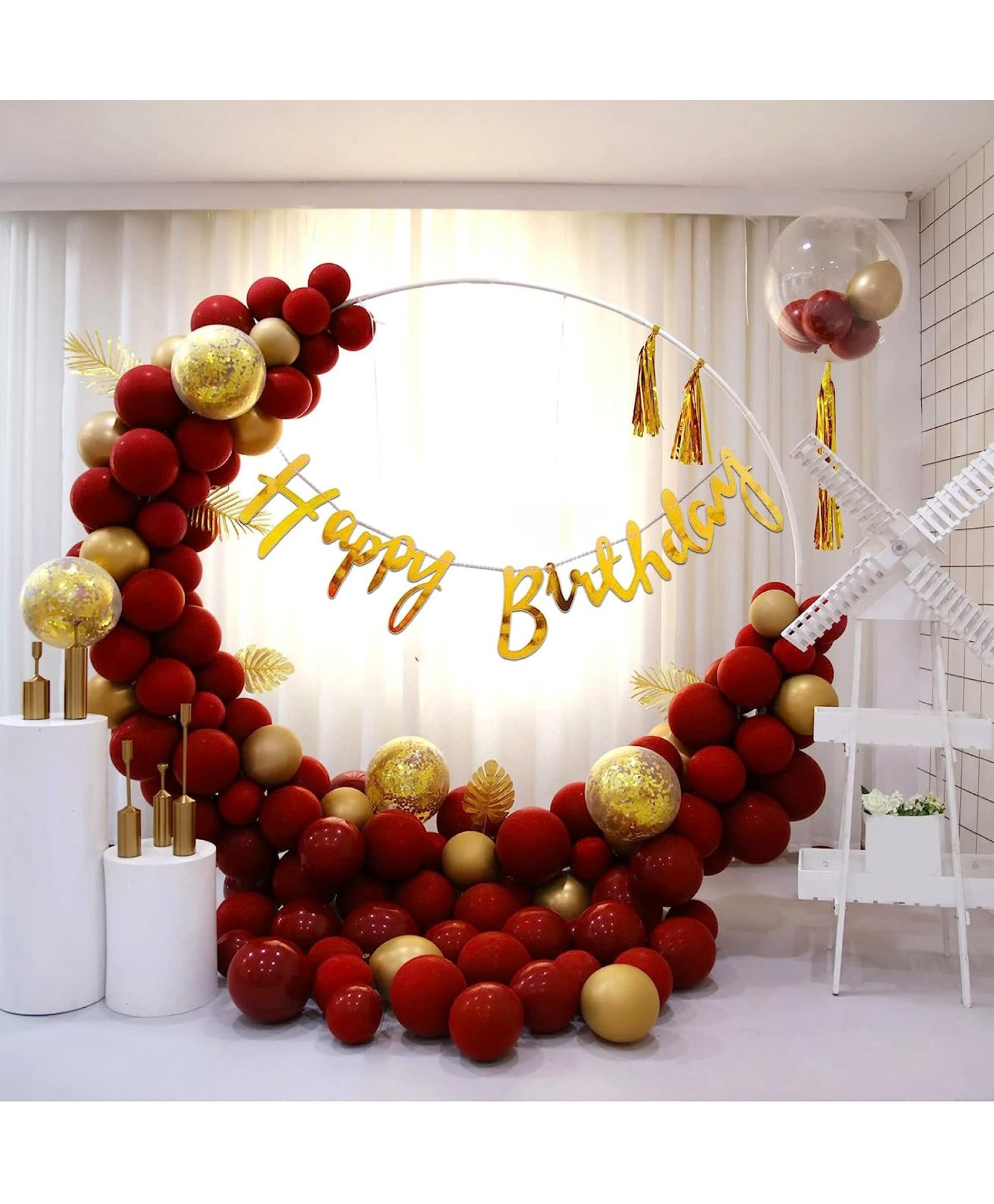 Bubble Trouble Birthday Decoration Items for Boys - 47 Pcs, Red & Golden Balloons for Decoration | Happy Birthday Banner (Cardstock) | Birthday Decoration For Wife-image-0