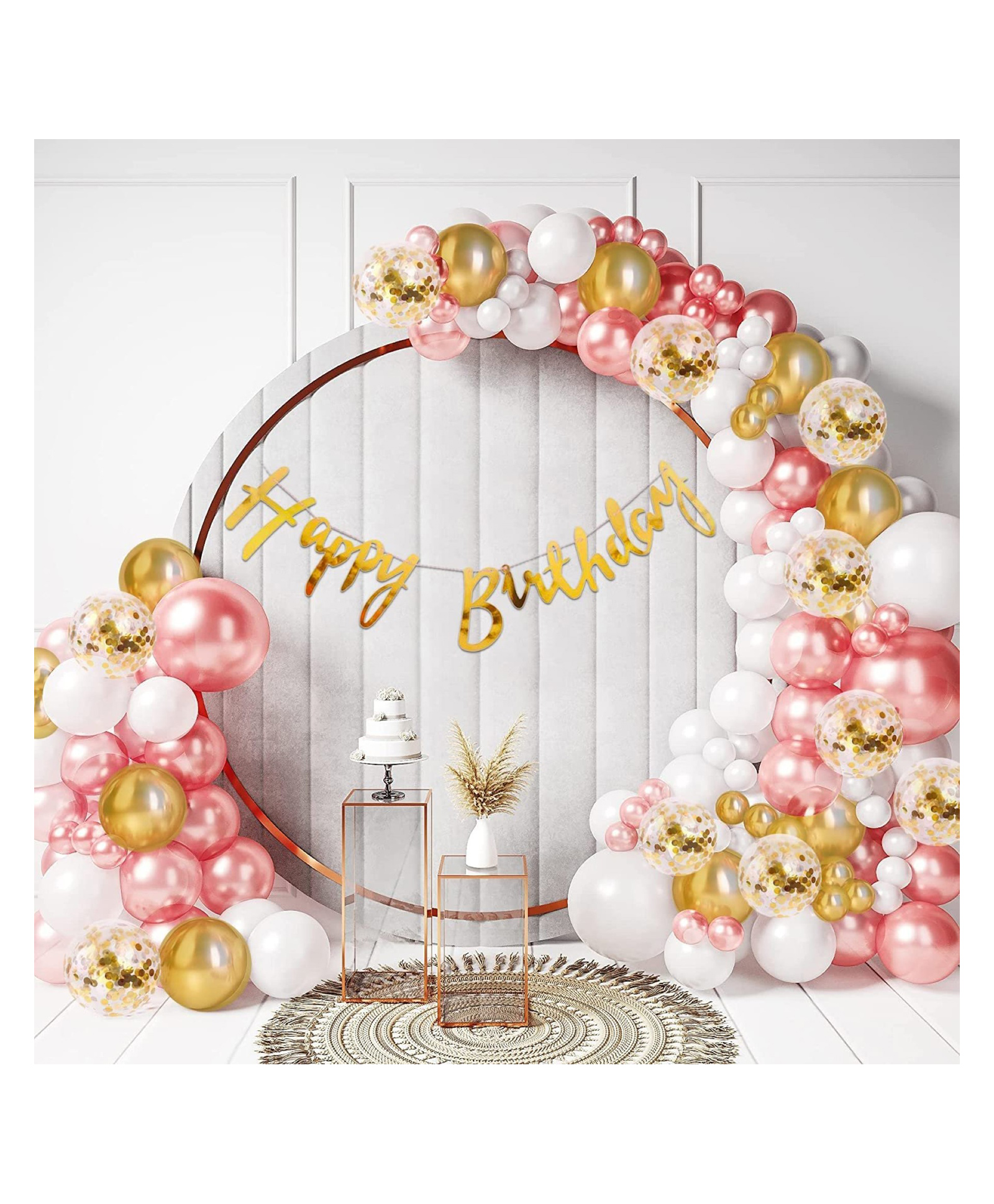Bubble Trouble Rose Gold Birthday Decoration Items Combo Set For Girls Kids Wife - Happy Birthday Banner, Metallic Balloons, Glue Dot,Arch Strip, For Birthday Decorations Celebrations - 47Pcs-image-23