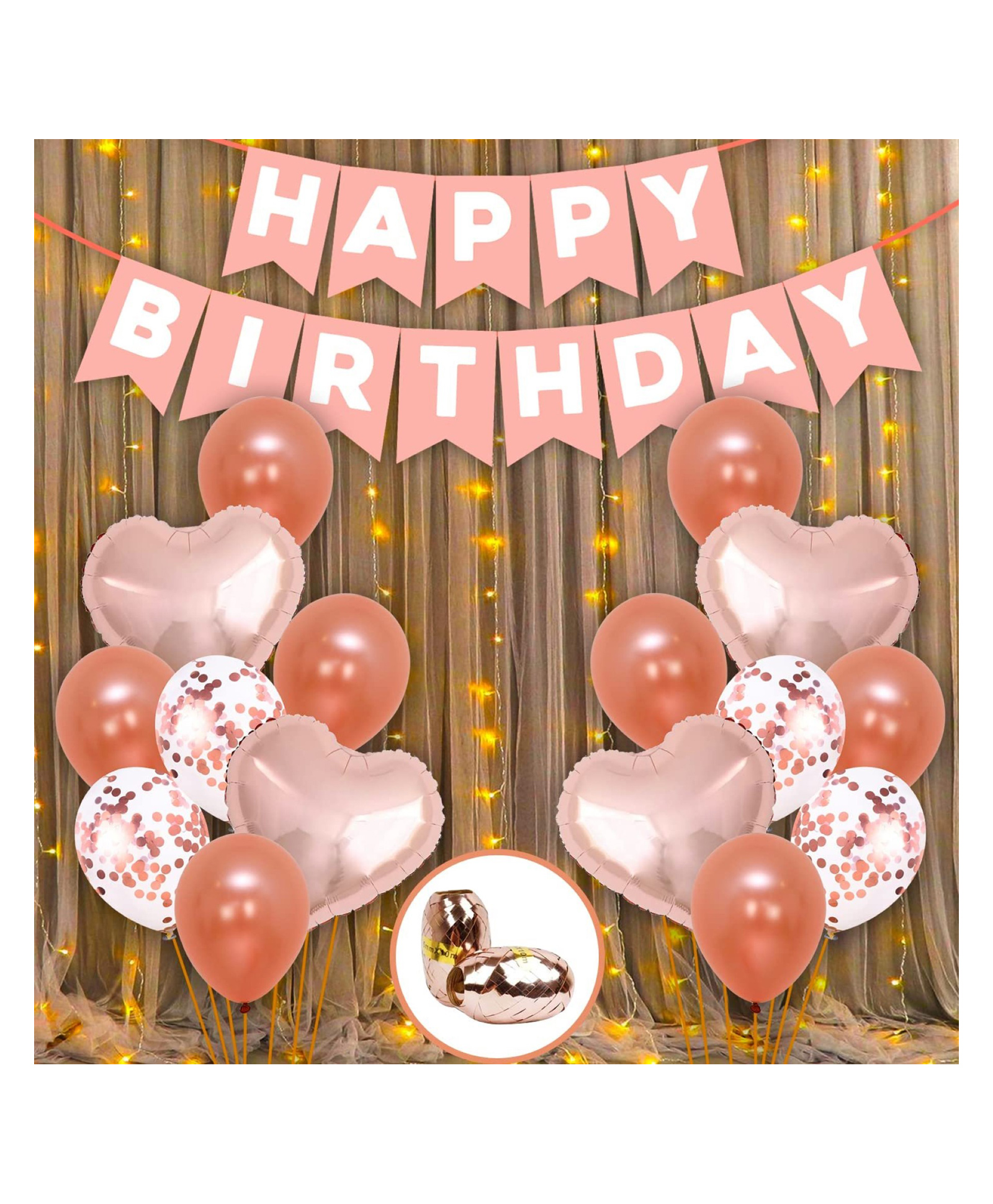 Bubble Trouble Happy Birthday Banner Decoration Kit - 22Pcs Pink Combo Set Balloons Decorations Items Combo with Pink Metallic, Foil & Confetti Balloons & Net Curtains for Boys, Husband, Kids-image-26
