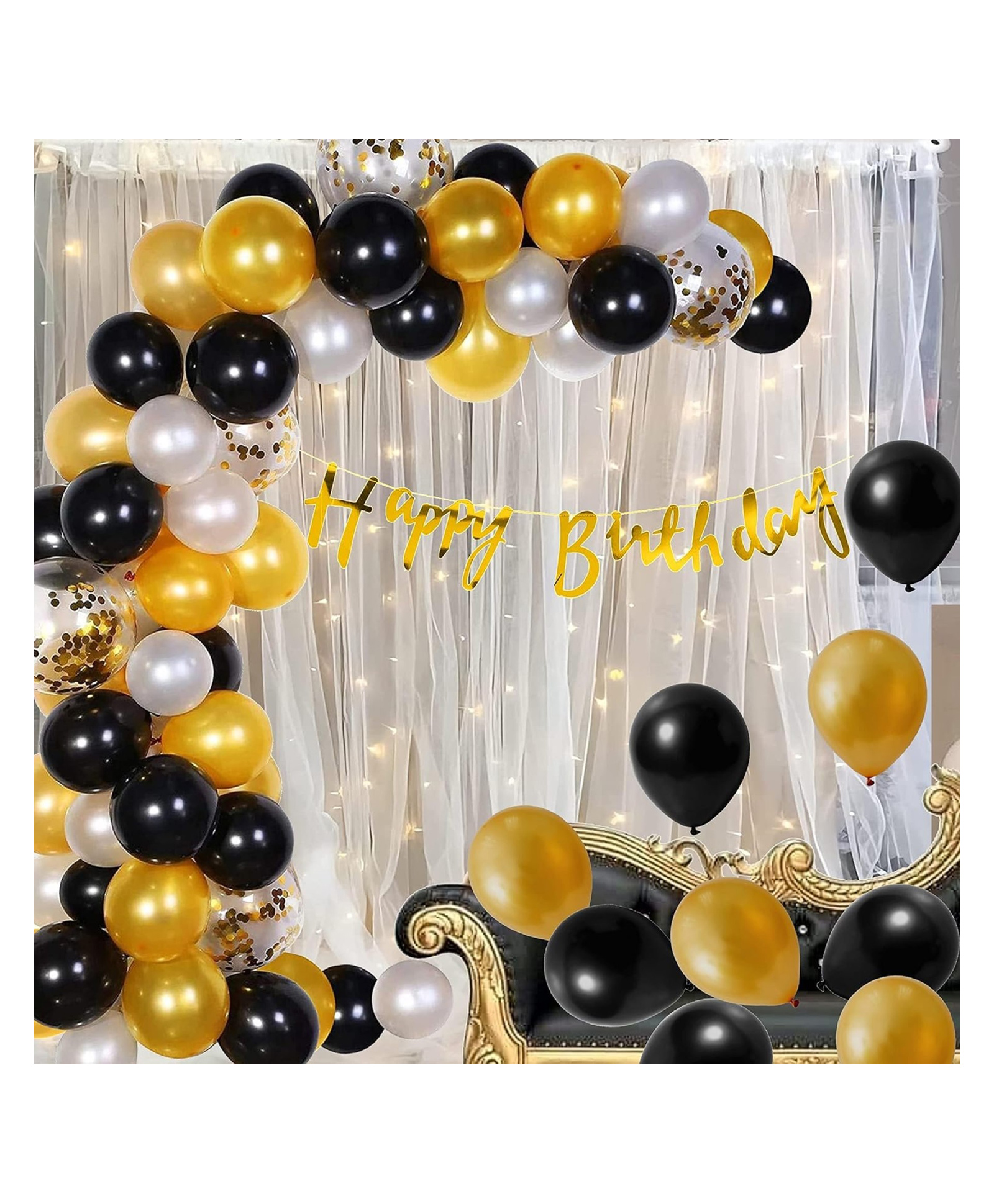Bubble Trouble Balloon Arch with Cursive Birthday Banner Net Curtain LED Light Backdrop Decoration Kit OF 106 Pcs-image-32