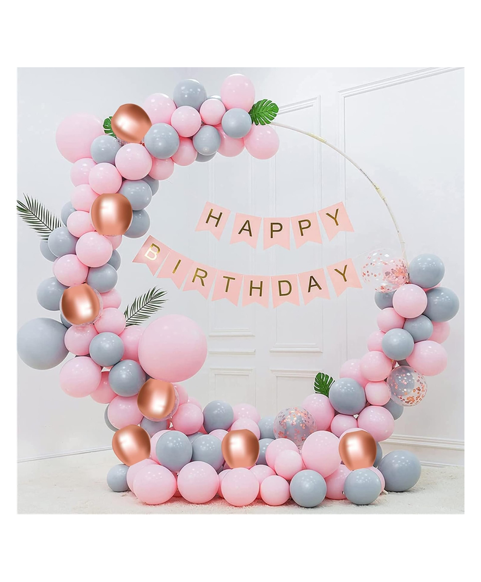 Bubble Trouble 51pc Pastel Pink & Grey Birthday Decoration Kit for Girls / Boys / 1st Birthday - 50pc Multicolor Balloons, 1 Banner ( 51pc Pastel Grey & Pink Theme Birthday Decoration Items| )-image-49