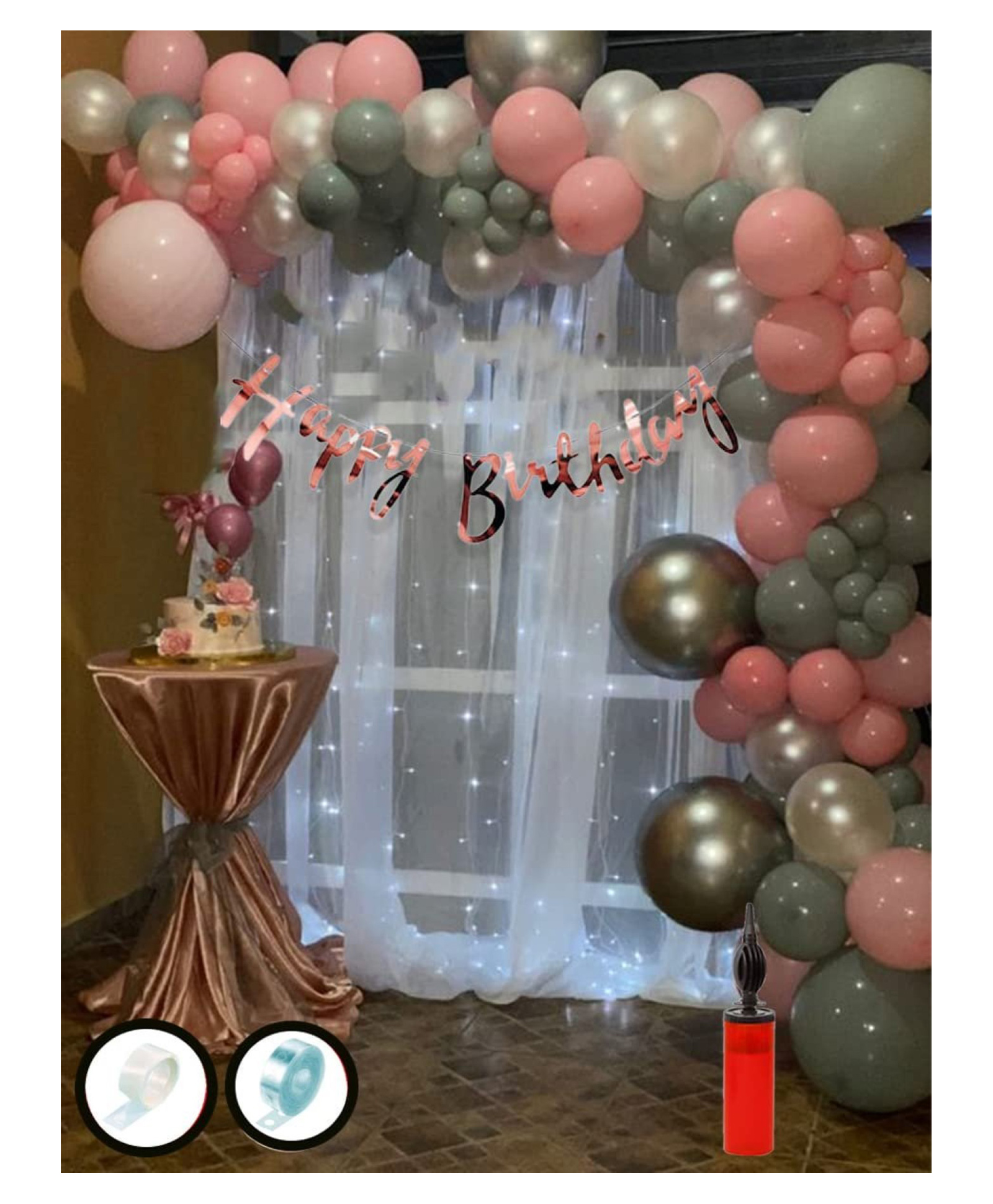 Bubble Trouble 71 Pc Birthday Decoration Kit Pink Silver White Balloon with Birthday Banner, Arc, Glue Dot for girls Kids Baby Birthday Decoration Items | Birthday Decoration Combo-image-21