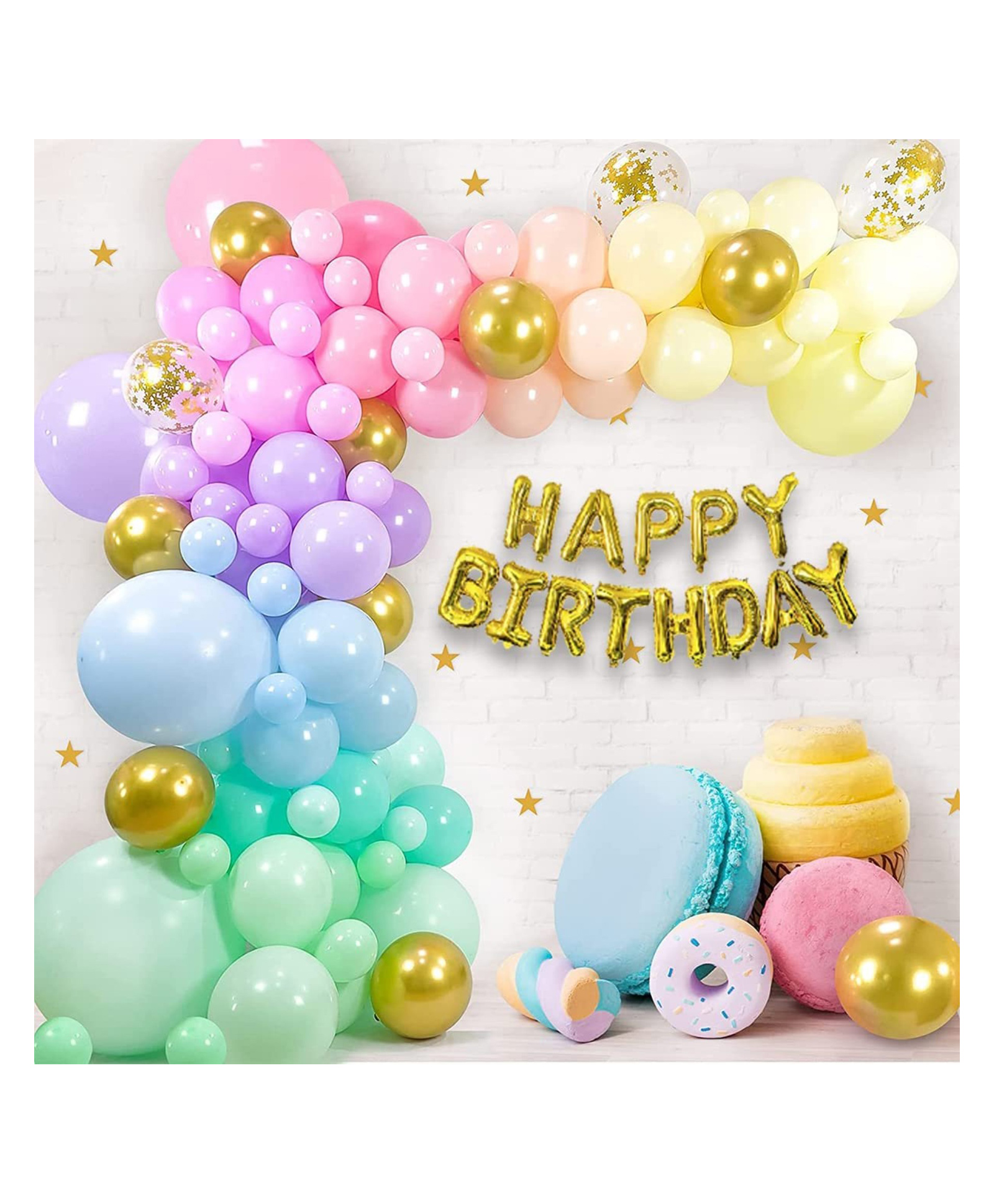 Bubble Trouble Birthday Decoration Kit 67 pc  Blue Yellow Purple Green Pink Orange Pastel Balloons with Foil Birthday with Chrome & Confetti Balloons for Boys girls Kids Baby Birthday Decoration Items | Birthday Decoration Combo-image-7