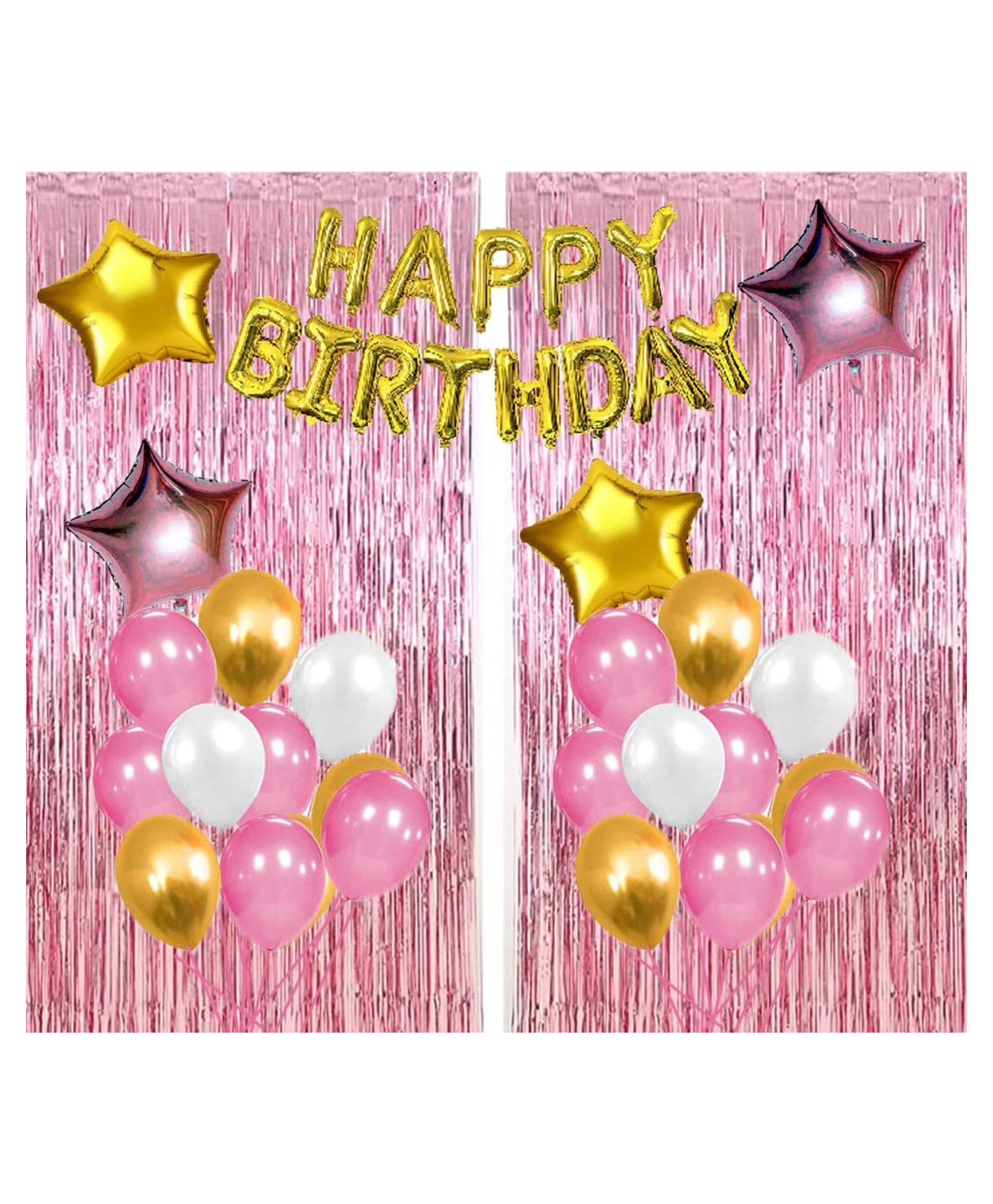 Bubble Trouble Birthday Decoration Kit 52 pc  Pink White Gold Balloons Birthday Foil with Foil Star & Foil Curtain for girls Kids Baby Birthday Decoration Items | Birthday Decoration Combo-image-14