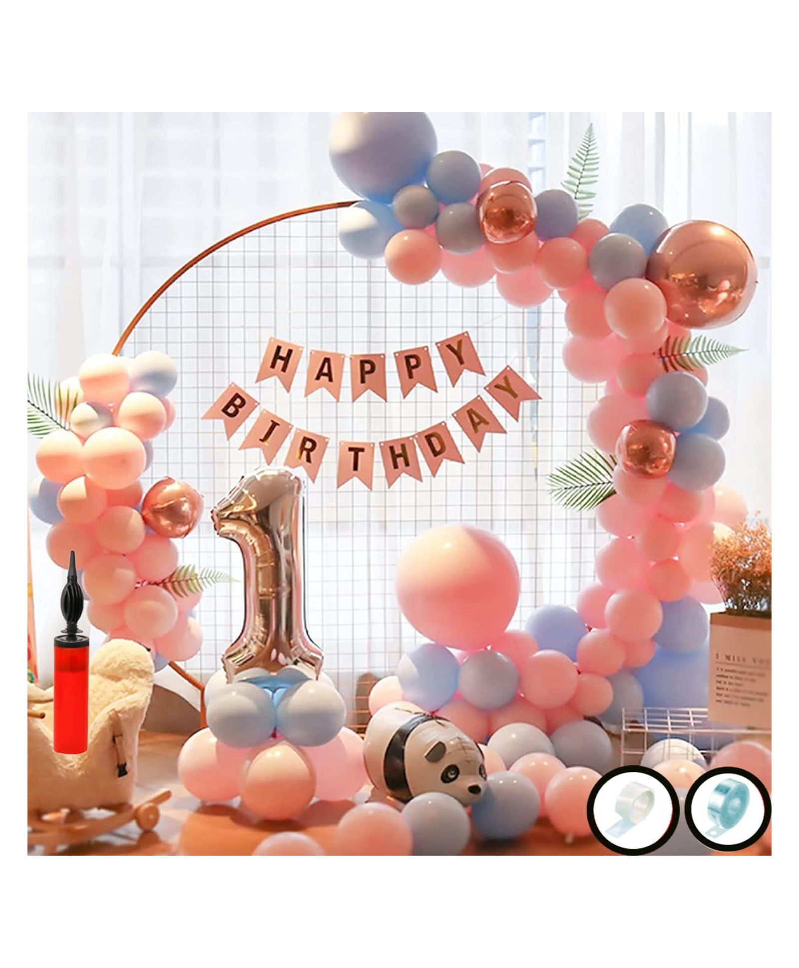 Bubble Trouble 50 Pc Birthday Decoration Kit Pink & Purple Pastel Balloons Combo with Birthday Banner, Arc, Glue Dot for girls Kids Baby Birthday Decoration Items | Birthday Decoration Combo ,Rubber-image-44