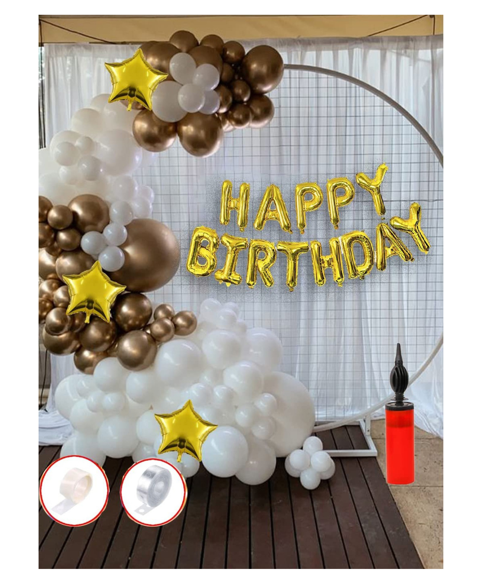Bubble Trouble Birthday Decoration Kit 47 pc  Gold Chrome White Metallic Balloons Combo with Birthday Foil Balloons, Arc, Glue Dot for girls Kids Baby Birthday Decoration Items | Birthday Decoration Combo-image-26