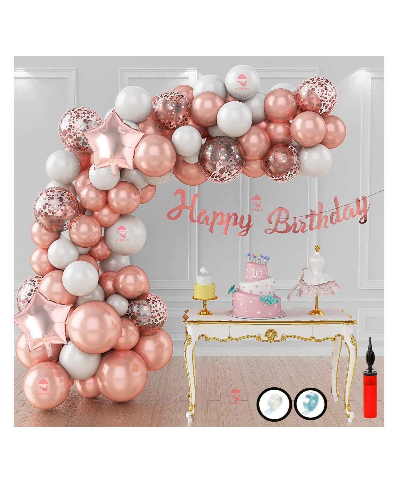 Bubble Trouble Balloons Arch Kit, 60 PCS Rose Gold & White Balloon Garland Kit, Baby Shower Party Decorations with Gold Moon & Stars Foil Balloons for Boy & Girl Unicorn Birthday Party-image-36