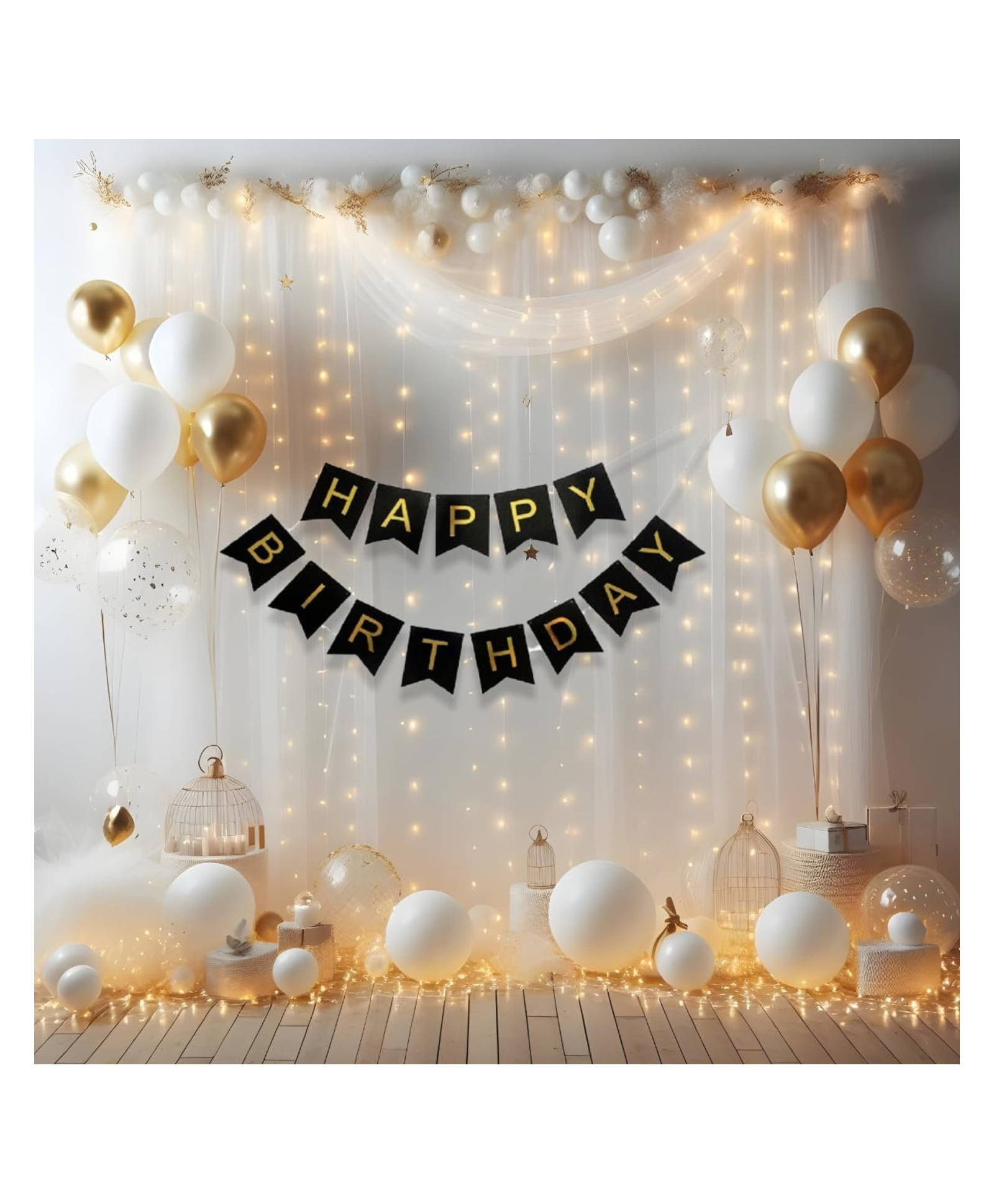 Bubble Trouble 43 Pc Cabana Theme Party Combo- White Gold Chrome Confetti Chrome Balloons With Fairy LED Lights | Happy Birthday Party Decoration Set Combo For Kids Boys Girls Adult Husband, Wife (White Gold)-image-13