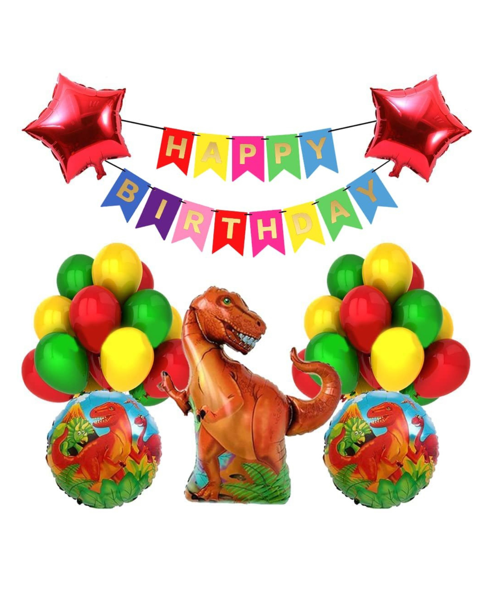 Bubble Trouble Happy Birthday Dinasour Theme Party Decor Balloons | Dinasour Foil Balloon, Star Foil Balloons Pack of 46-image-26