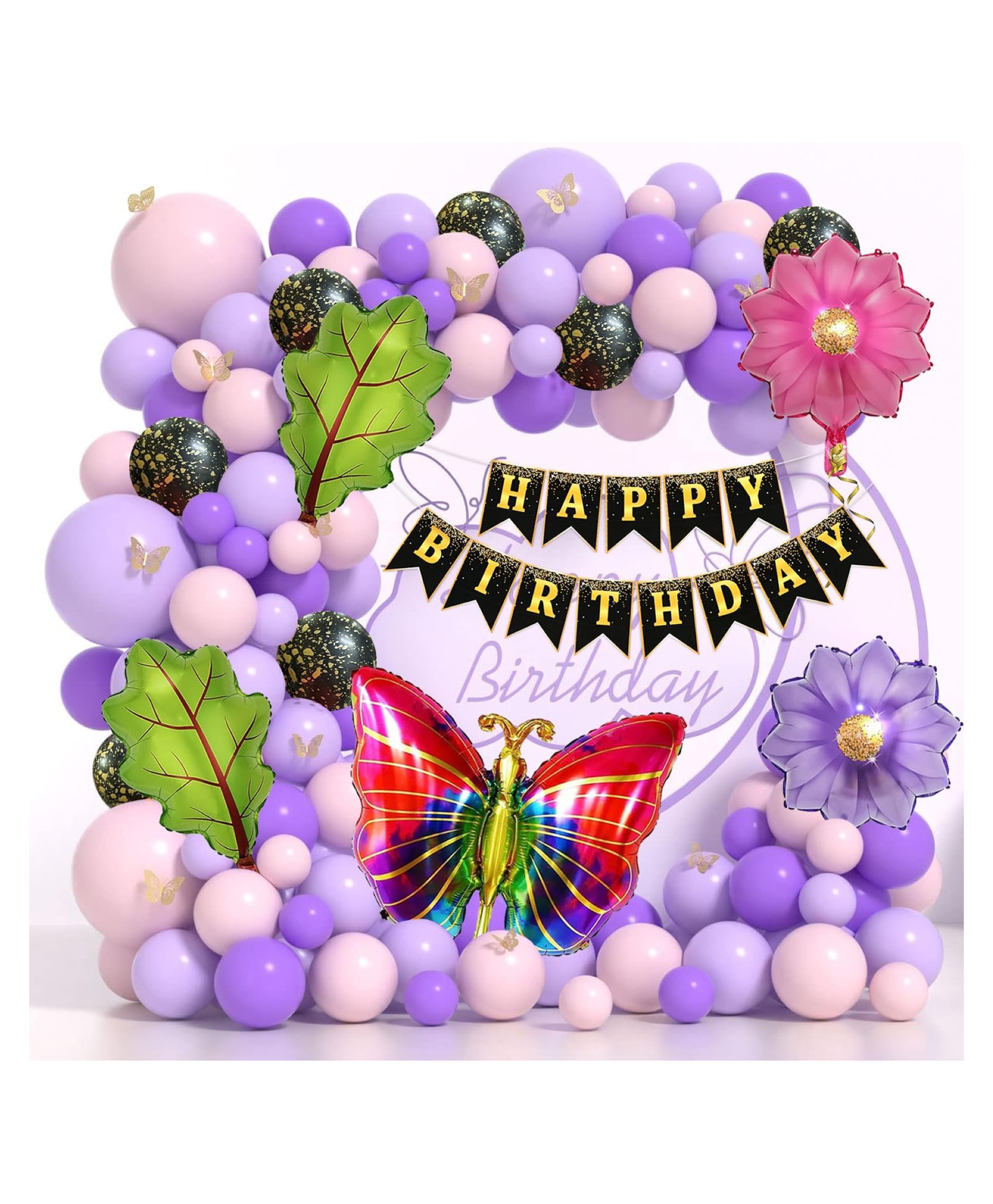 Bubble Trouble Butterfly Theme Happy Birthday Balloons Decorations Combo Set for Girls, Kids Birthday Décor, 2nd Birthday Decorations for Girls Butterfly Theme Pack of 74 Pcs-image-36