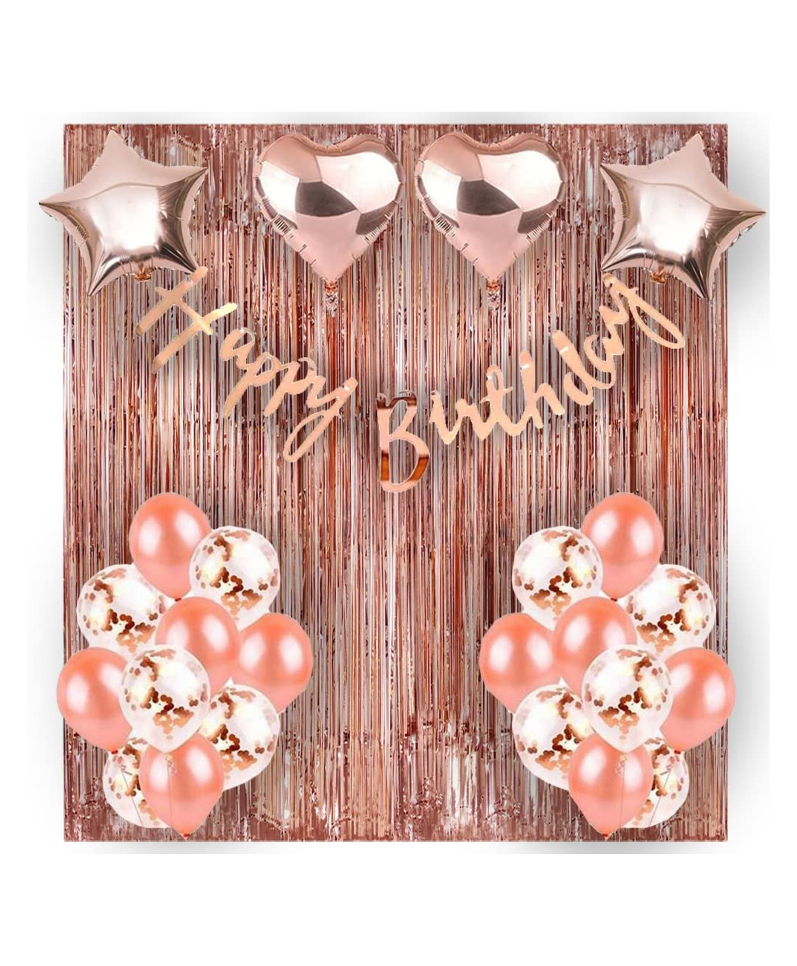 Bubble Trouble Happy Birthday Combo Includes Banner Metallic & Confetti Balloon,Fringe Foil Curtain,Heart & Star Foil Balloons Pack of 16 Piece-image-13