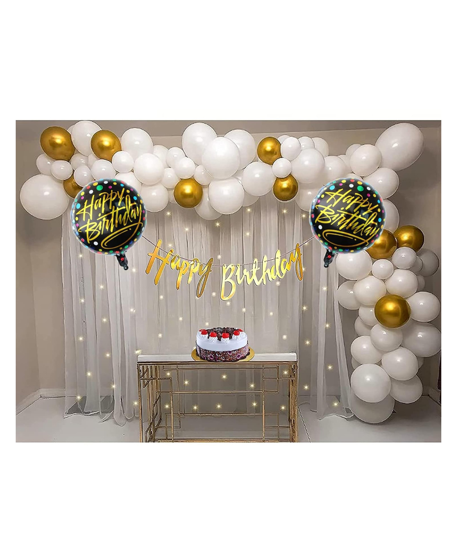 Bubble Trouble Happy Birthday Backdrop Net Curtain LED Light Balloons Paper Banner Arch Decoration Set of 98 Pcs-image-22