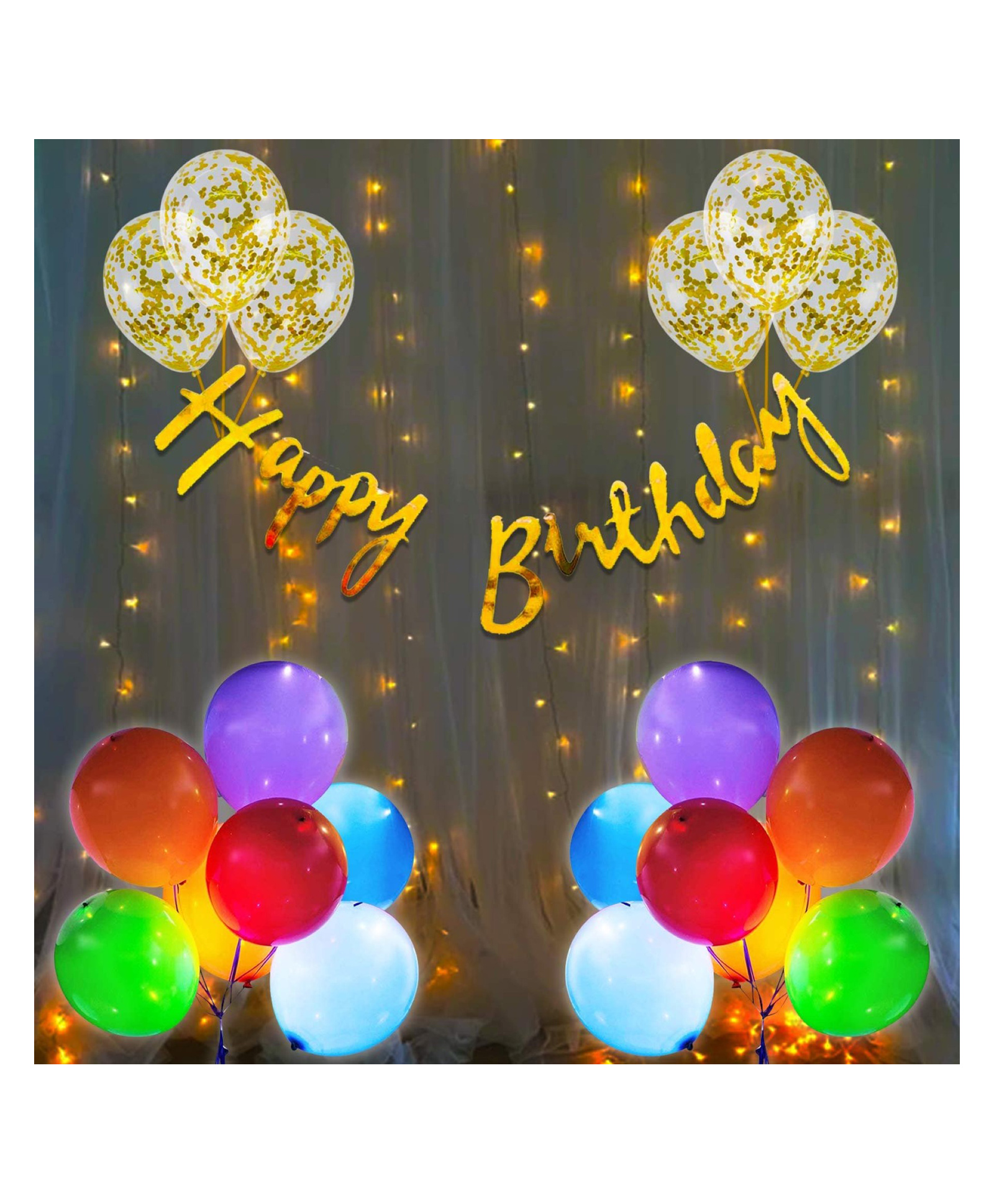 Bubble Trouble Happy Birthday Unicorn Decoration Kit Combo - 23Pcs Set Bday Banner, Confetti Balloon, Led Balloon With Led Fairy Light For Kids, Husband Girls, Boys / Birthday Rubber Balloon(Multi).-image-29