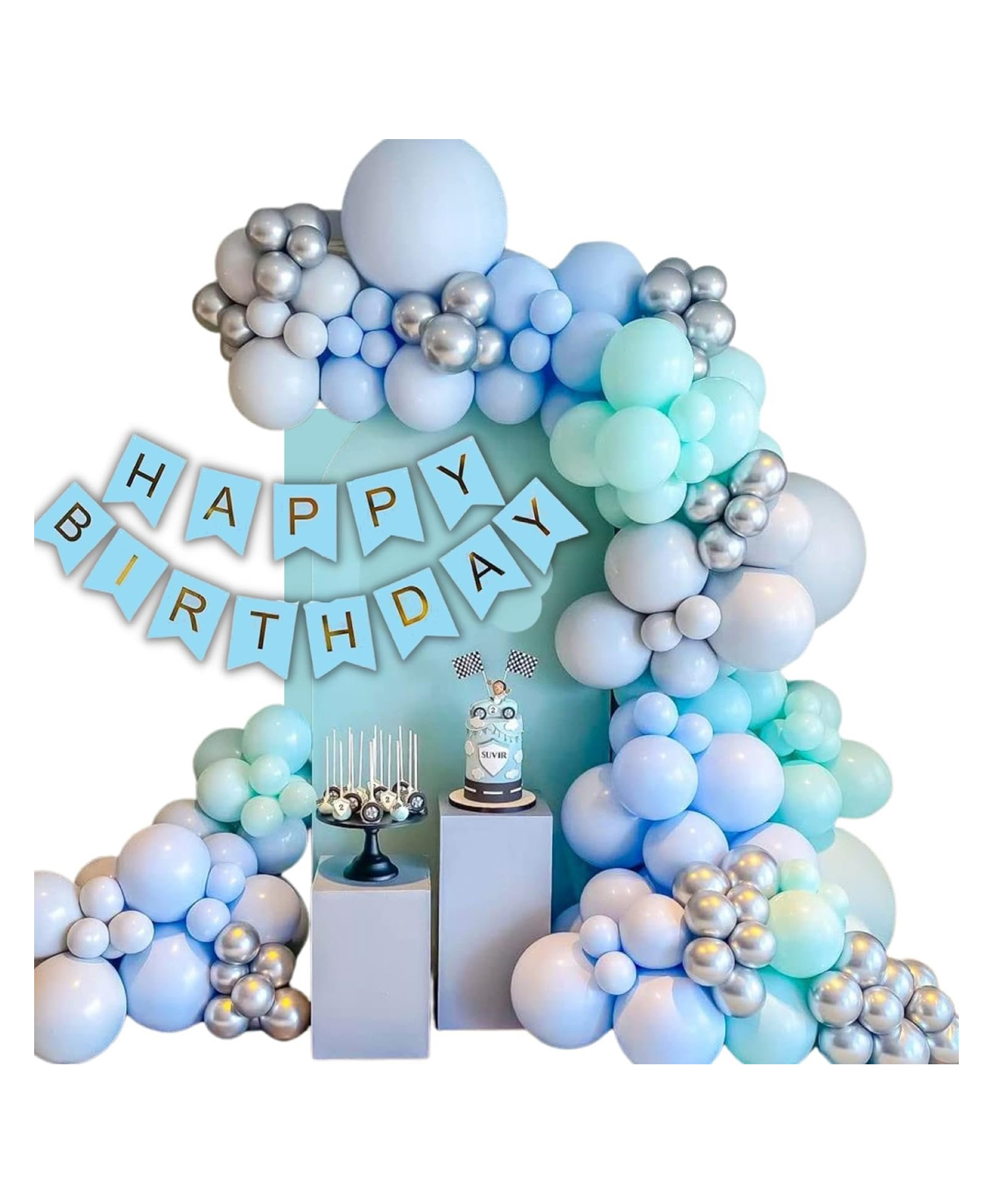 Bubble Trouble 51Pc Blue & Green Birthday Decoration Combo for Boys / Girls / 1st Birthday / Adult ( 51pc Green & Blue Theme Birthday Decoration Combo )-image-6