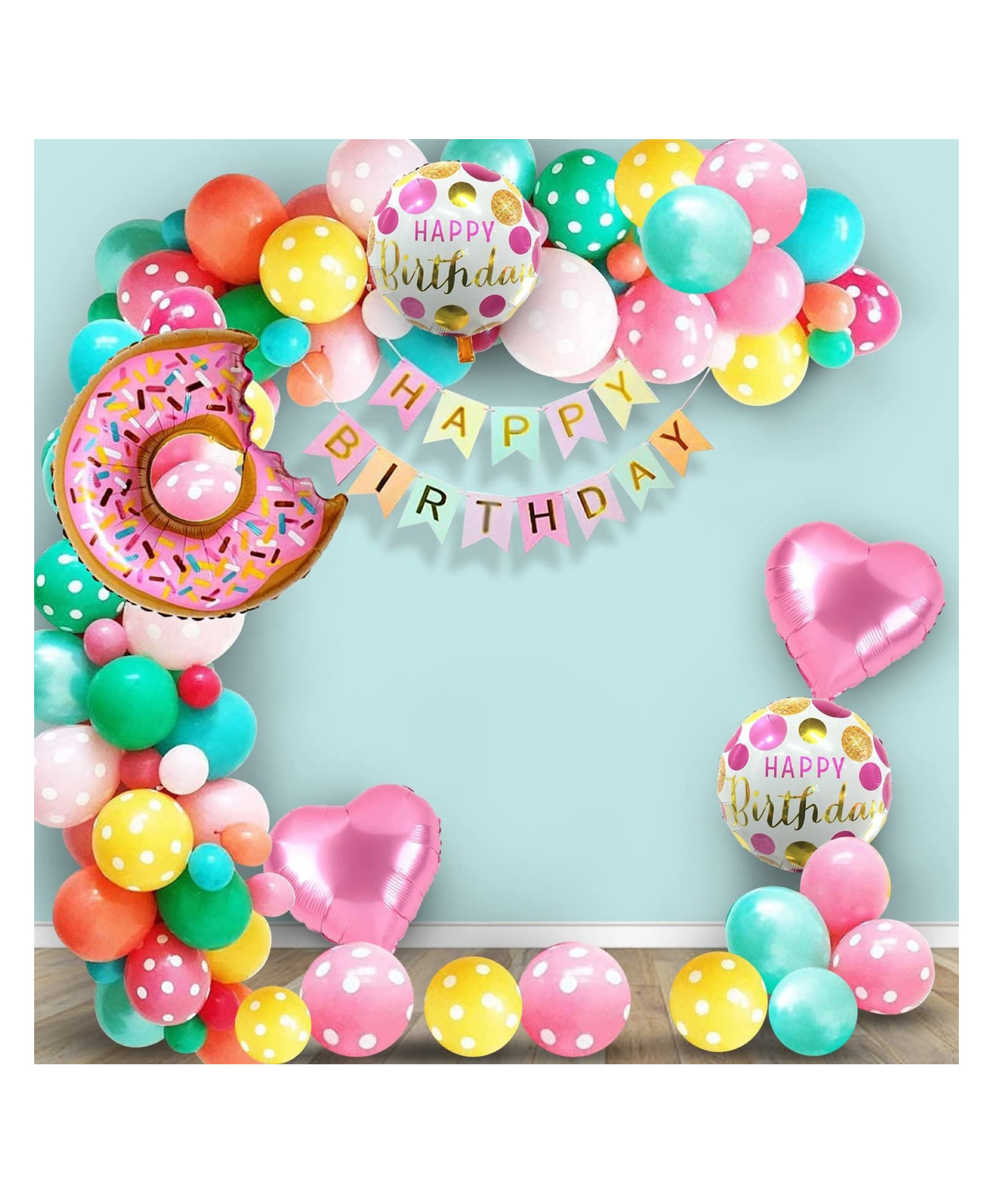 Bubble Trouble Happy Birthday Decoration Kit - Large 53 Pcs Donut Theme Birthday Decoration | Birthday Banner for Girls Boys(Cardstock) | Multicolor Donut Foil Metallic Balloons for Birthday Decorations-image-33