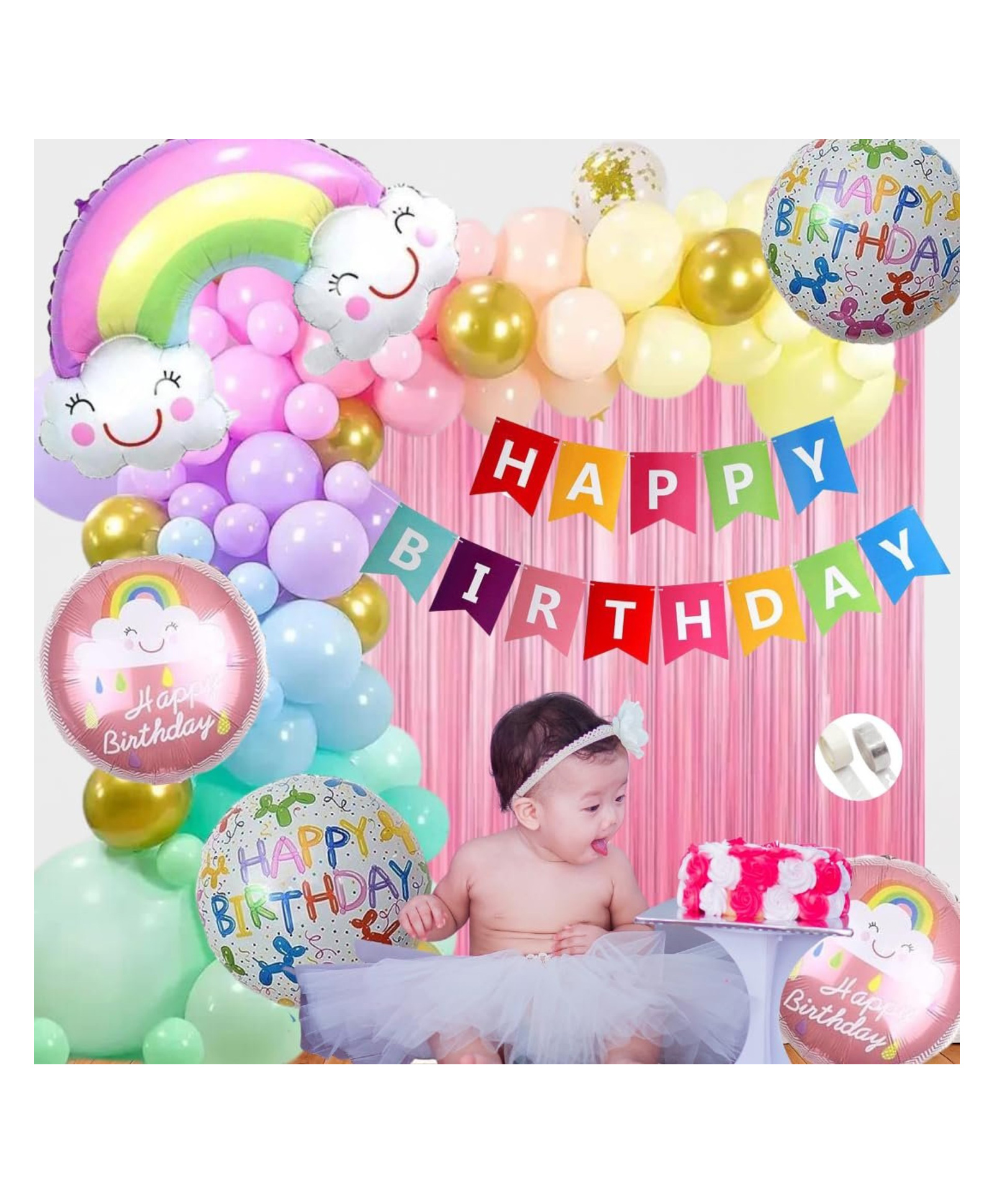 Bubble Trouble Banter Rainbow Theme Birthday Decorations for Kids Party, Girls, Boys - Multicolor Theme Birthday Decorations - Cloud Theme Birthday Decorations for Girls-image-24